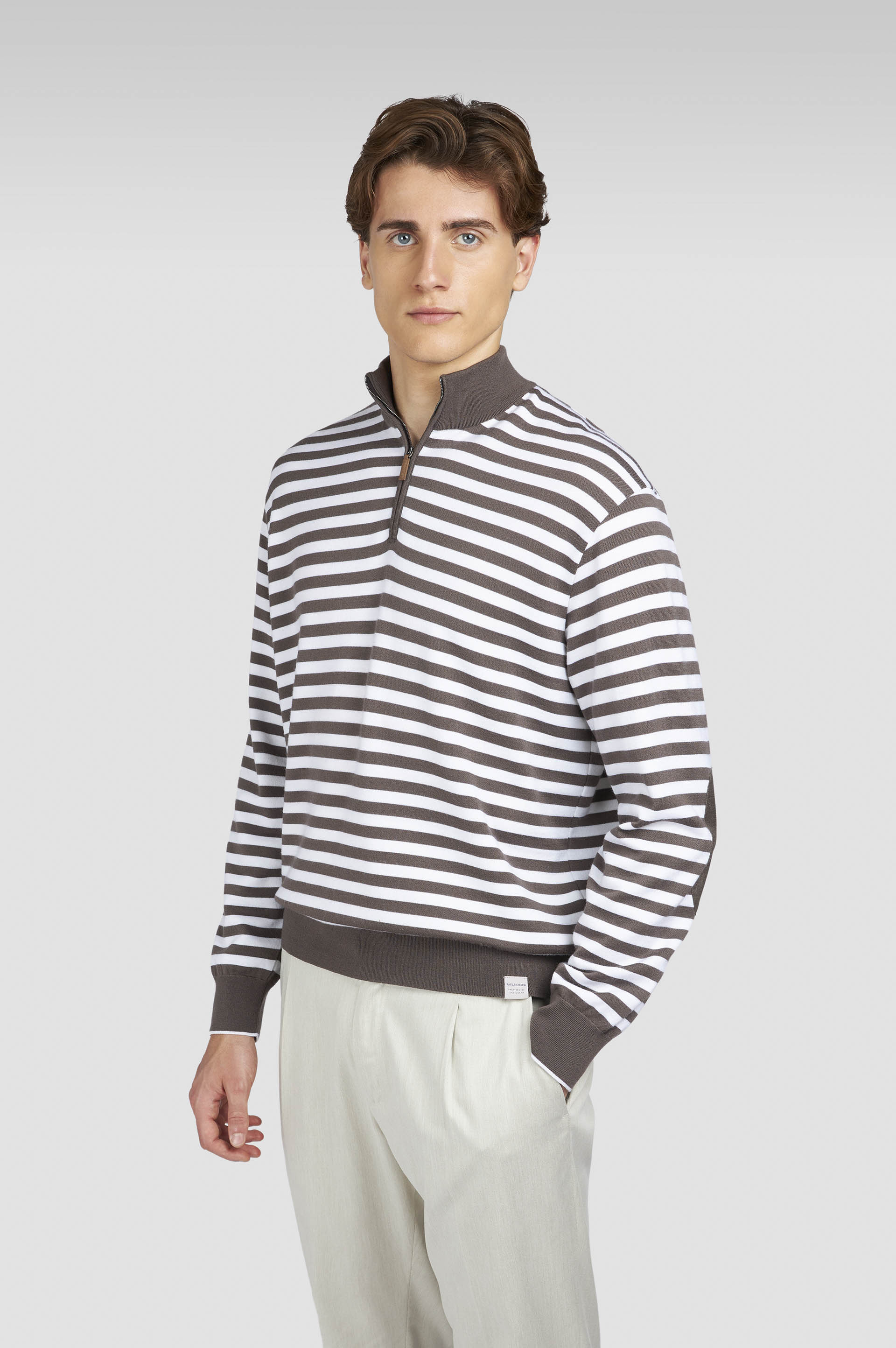 STRIPED WOOL CASHMERE HALF ZIP SWEATER - 6