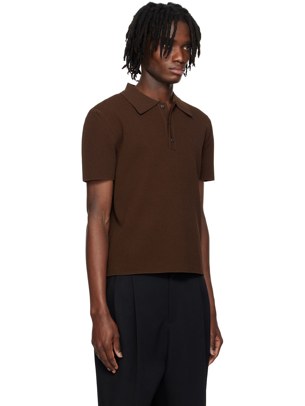 Brown Compact Knit Classic Polo - 2