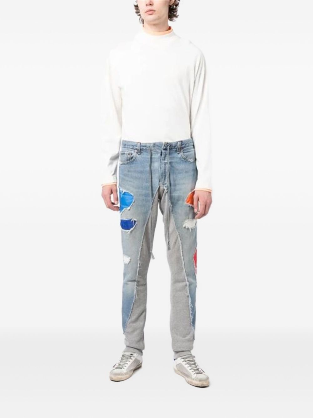 patchwork distressed-denim track pants - 2