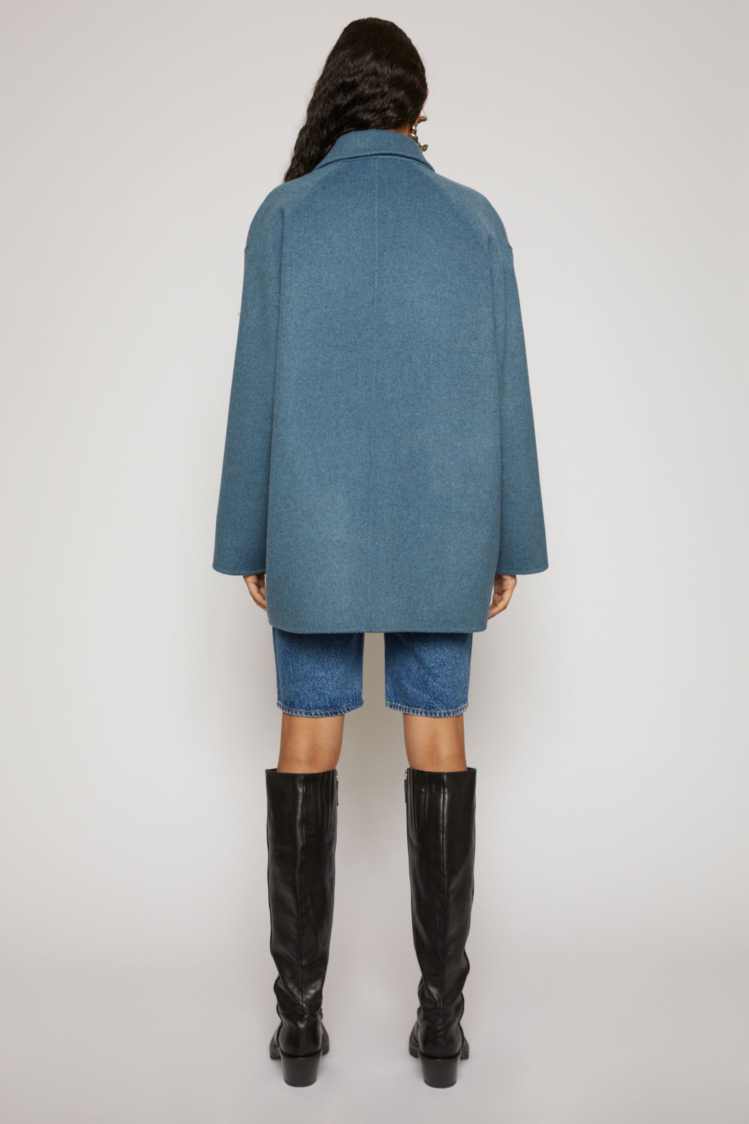 Double-breasted wool coat aqua blue melange - 4