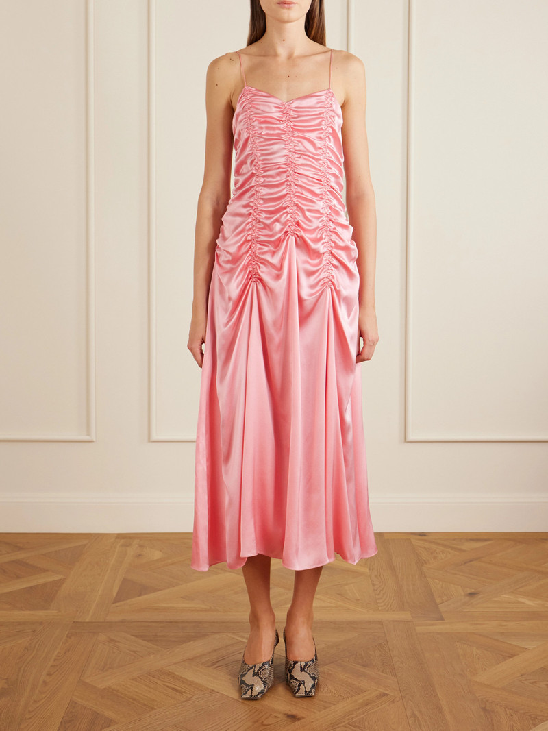 KHAITE Raina Ruched Silk Midi Dress outlook