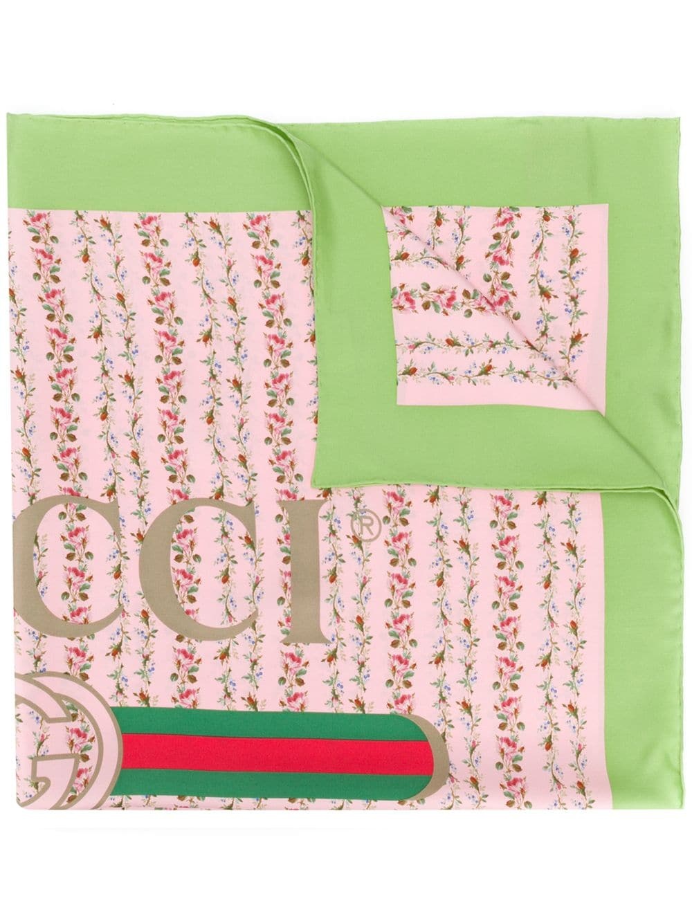 Gucci logo rose print silk scarf - 1