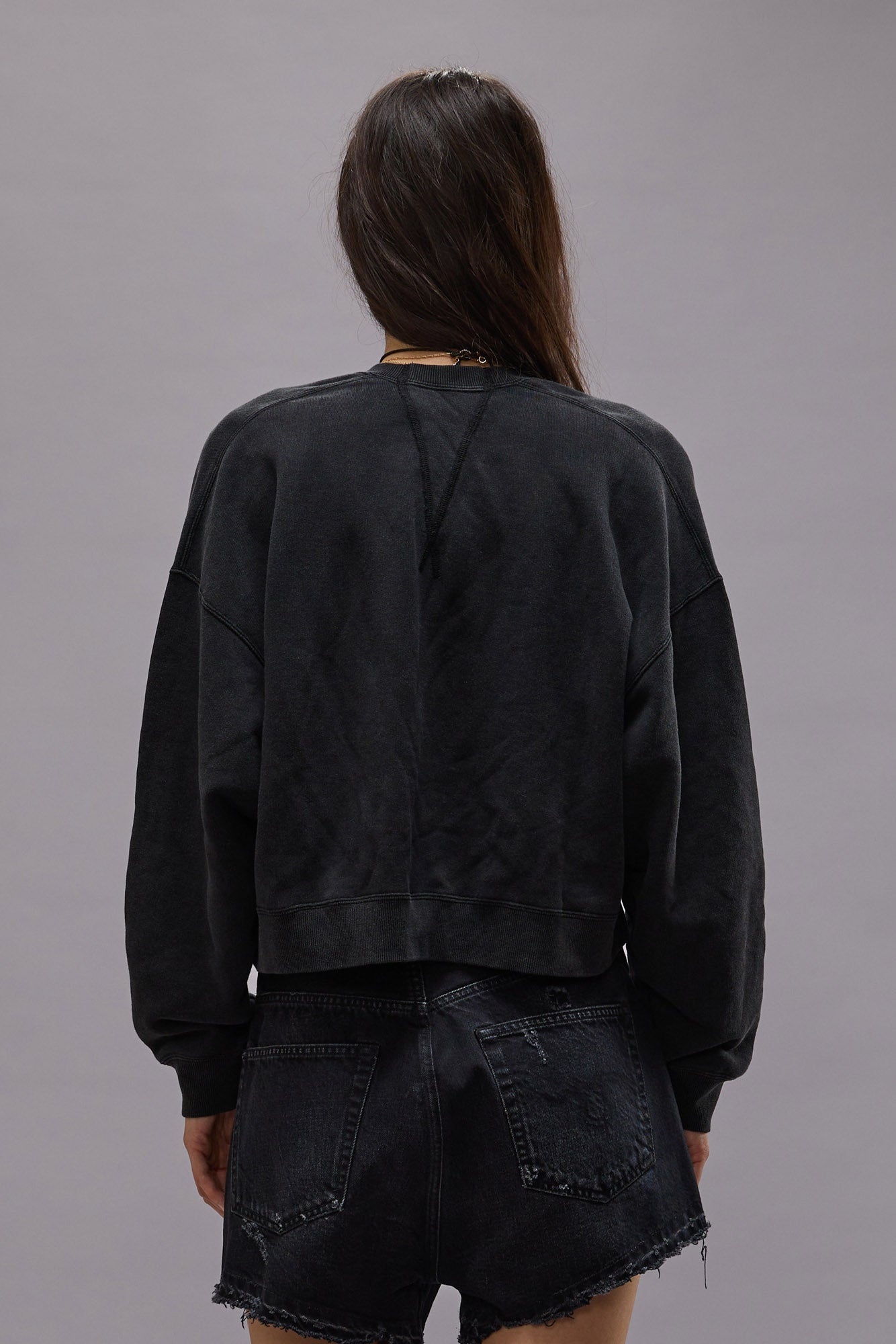 NEW YORK CROPPED CREWNECK WITH FRONT SLIT - ACID BLACK -R13 - 4
