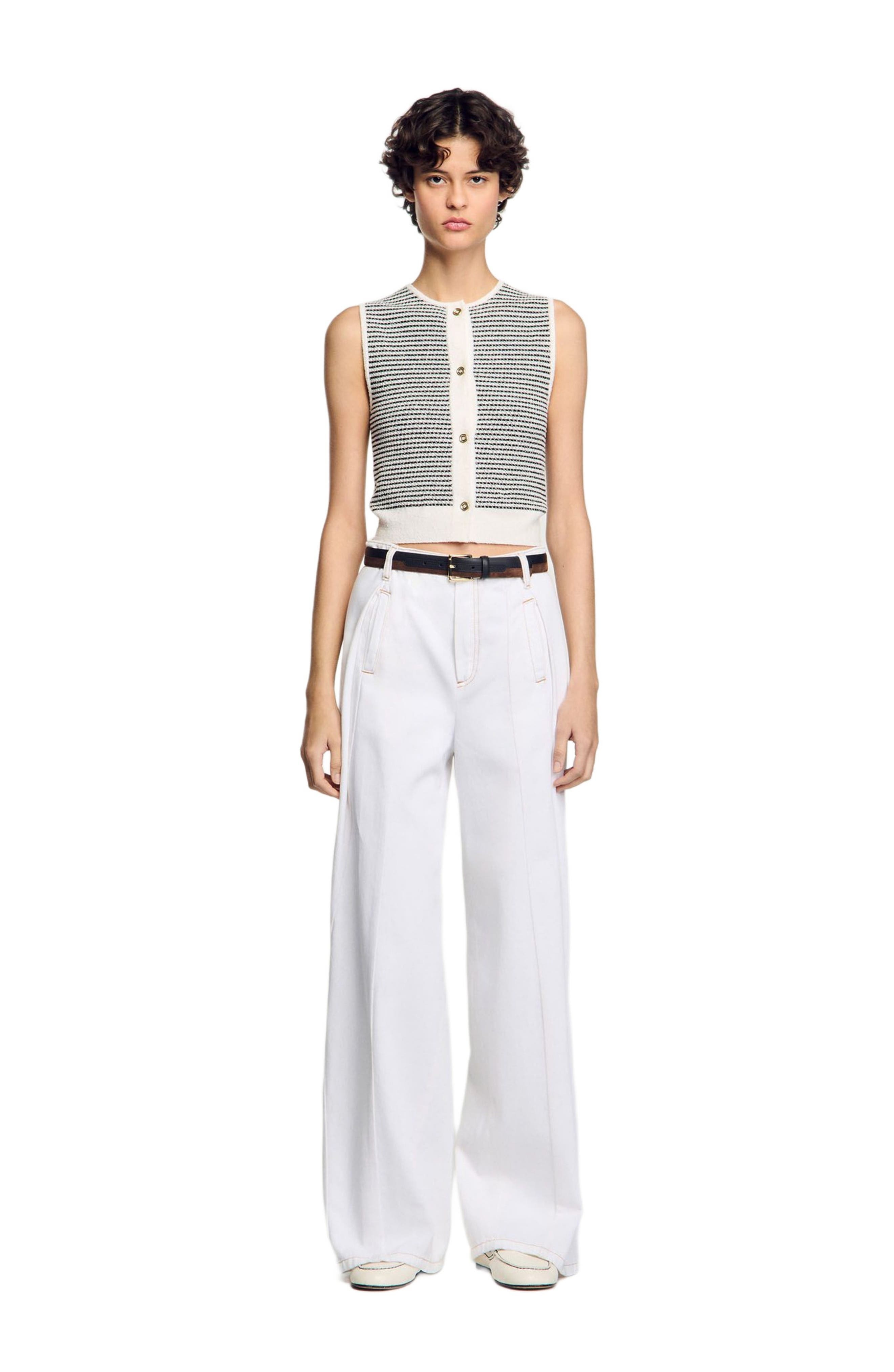 SANDRO Striped cardigan in Black /White at Nordstrom - 2