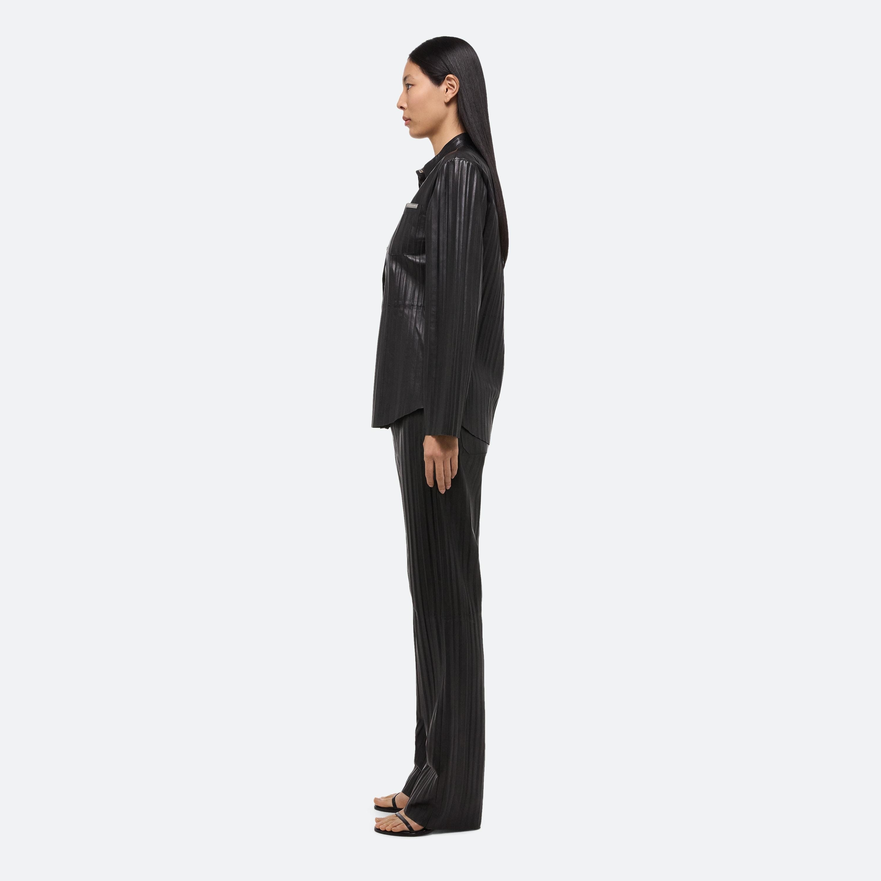 PLEATED LEATHER CLASSIC SHIRT - 4