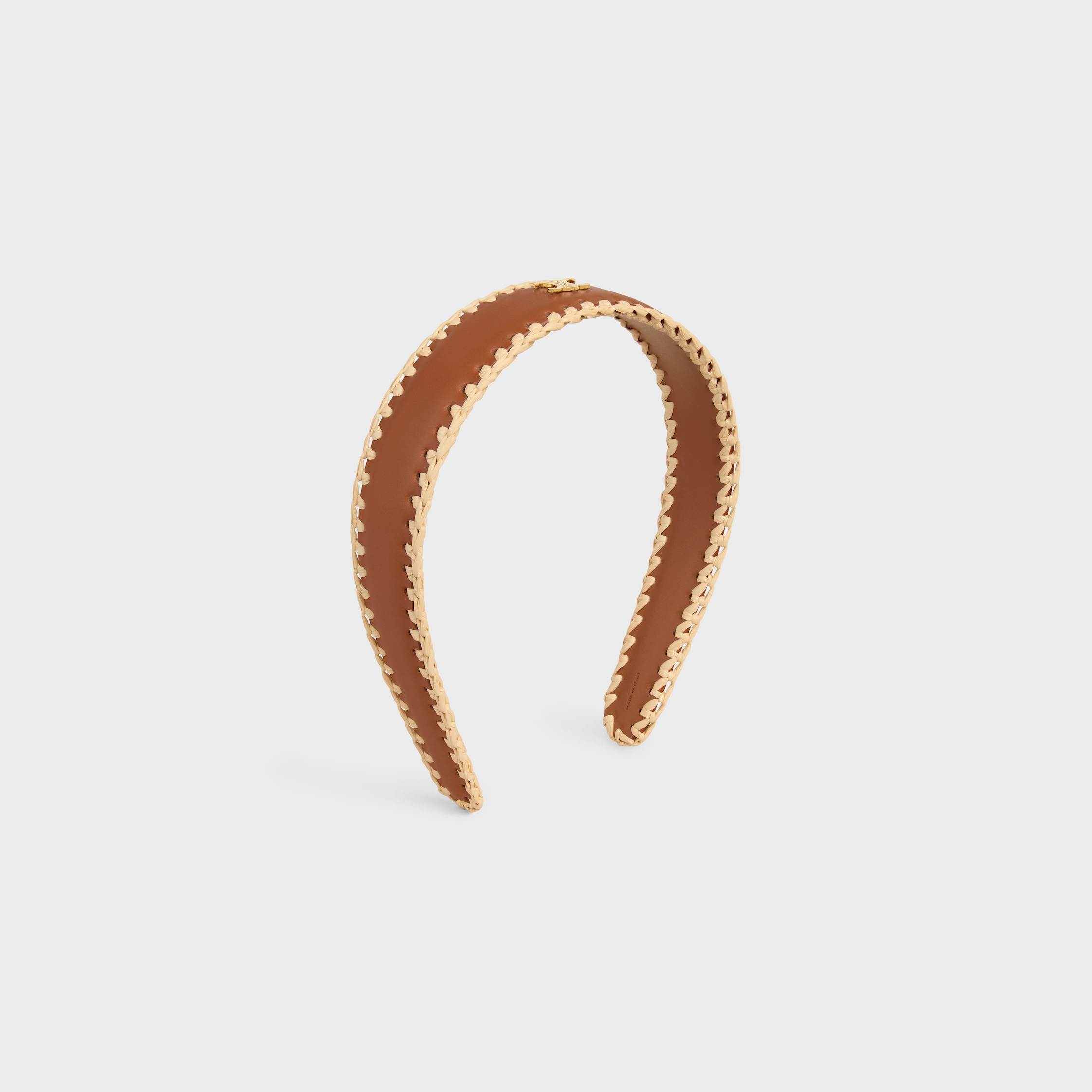 Celine Raffia Headband in Calfskin, Viscose and Brass with Gold Finish - 2