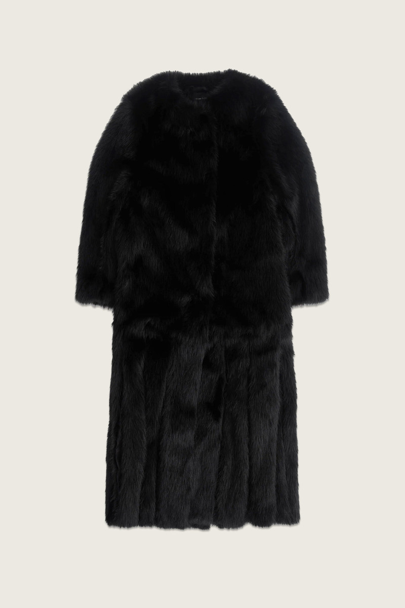 Belted Faux Fur Long Multi Slit Coat 1