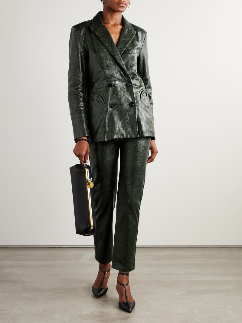 BLAZÉ MILANO Emera double-breasted snake-effect leather blazer Green outlook