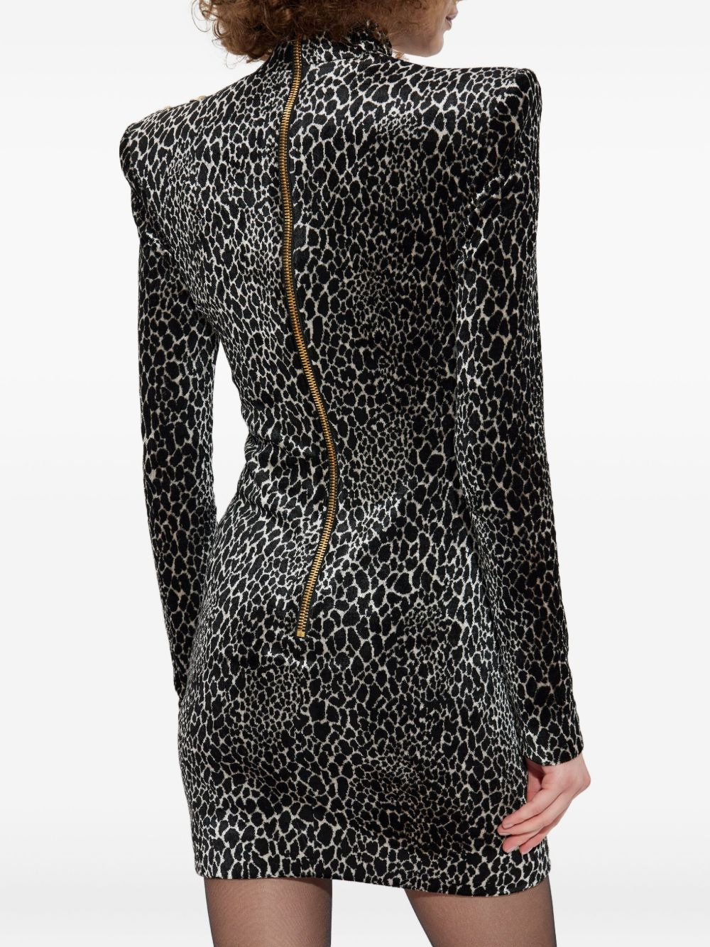 padded-shoulder animal-print dress - 4