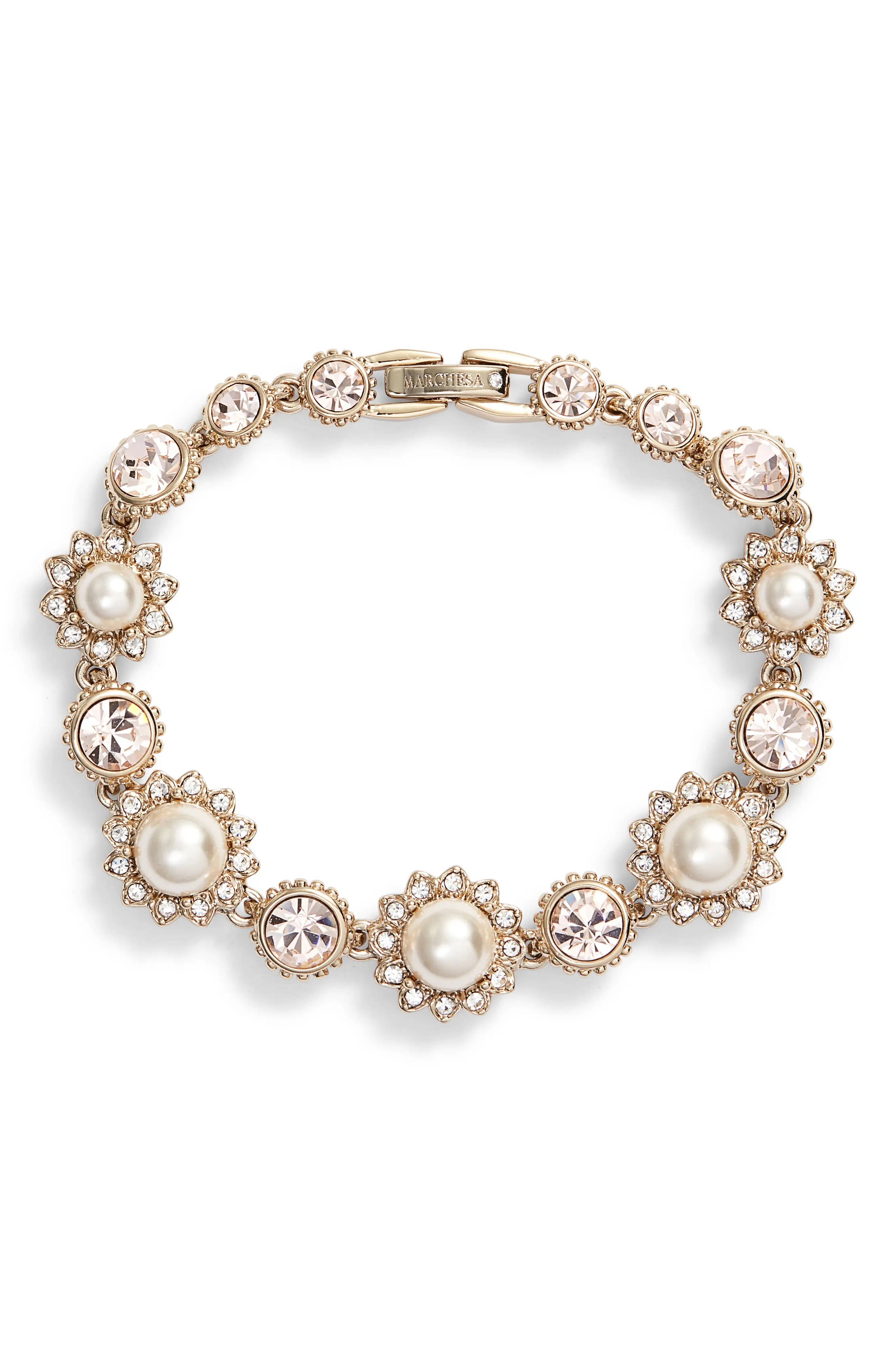 Imitation Pearl Line Bracelet in Cream/Silk/Gold - 1