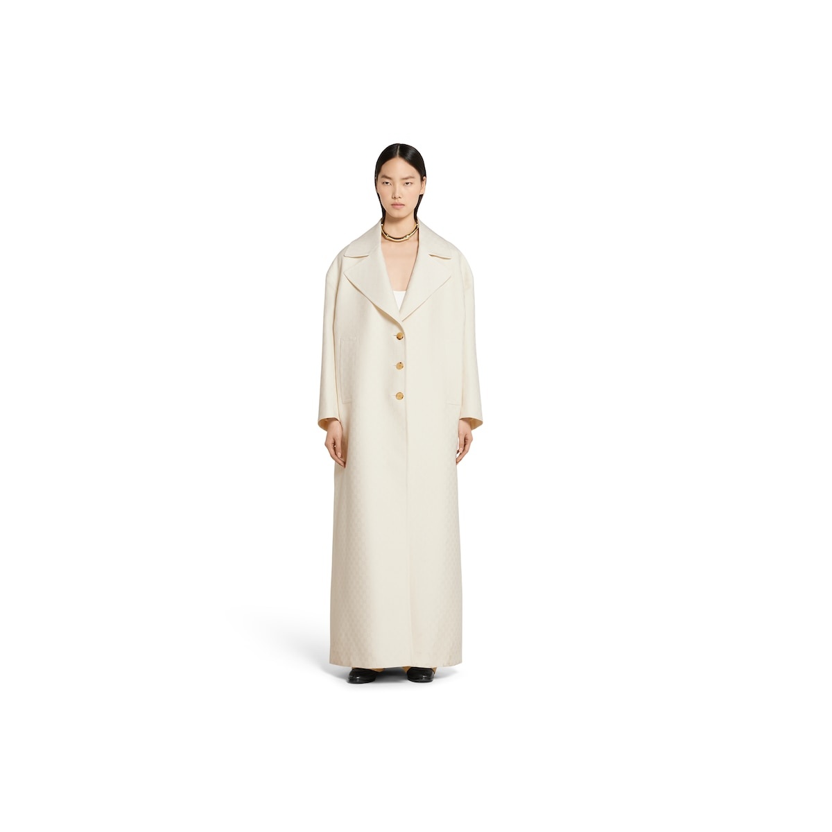 GG silk wool crêpe single-breasted coat - 3