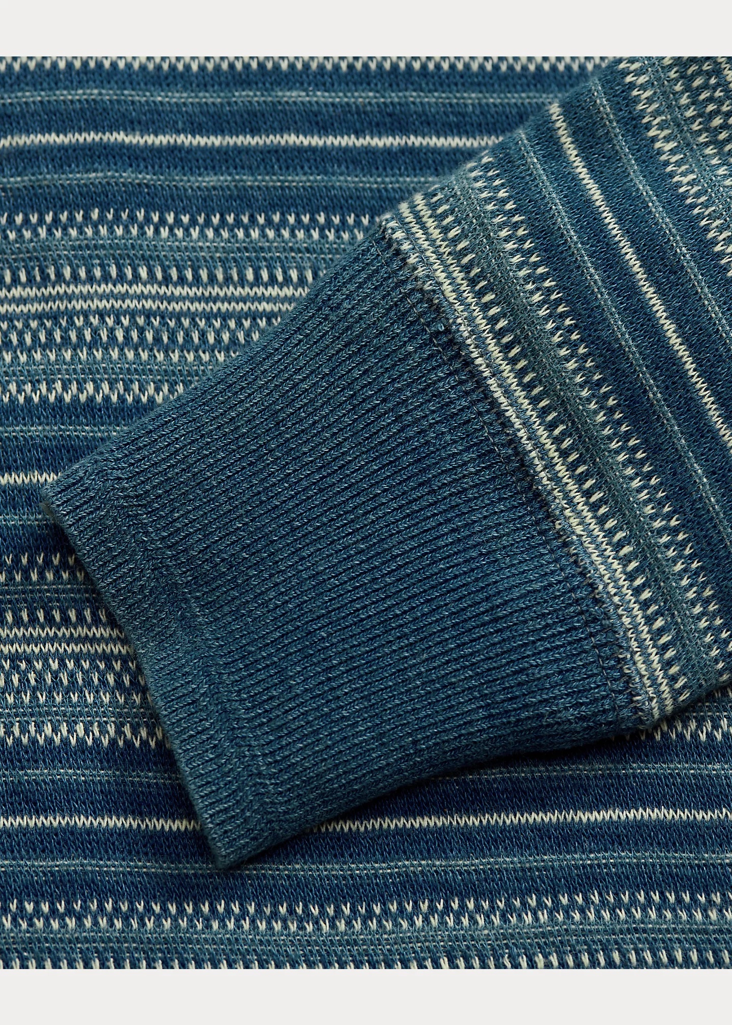 Indigo Striped Jacquard Henley Shirt - 4