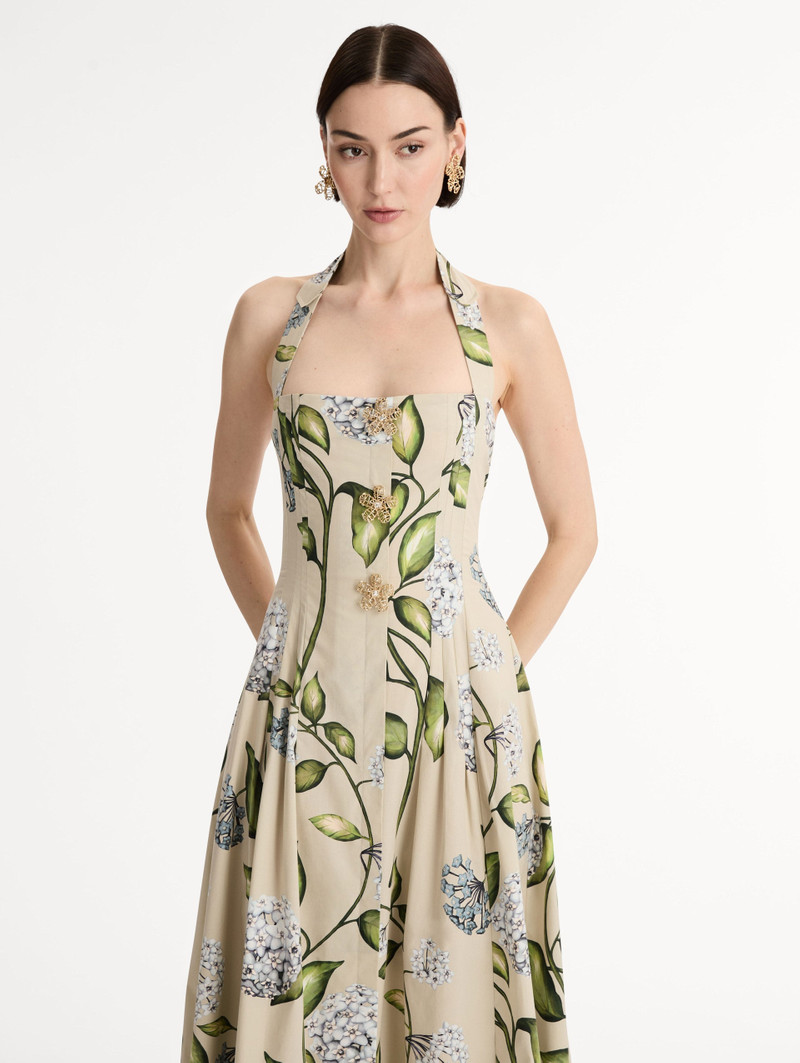 PORCELAIN FLOWER COTTON POPLIN HALTER DRESS 5