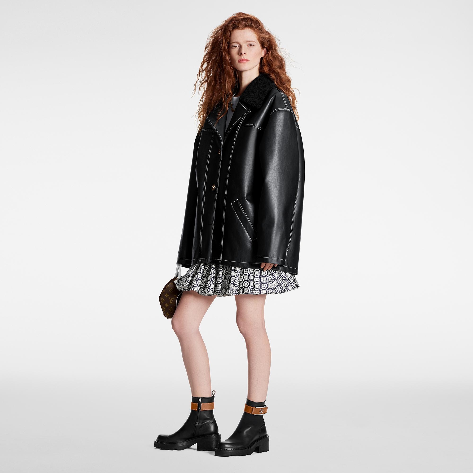 Contrast Stitch Faux Leather Coat - 2