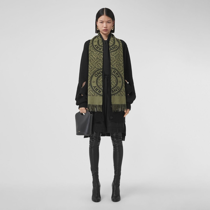 Reversible Check and Monogram Cashmere Scarf 7