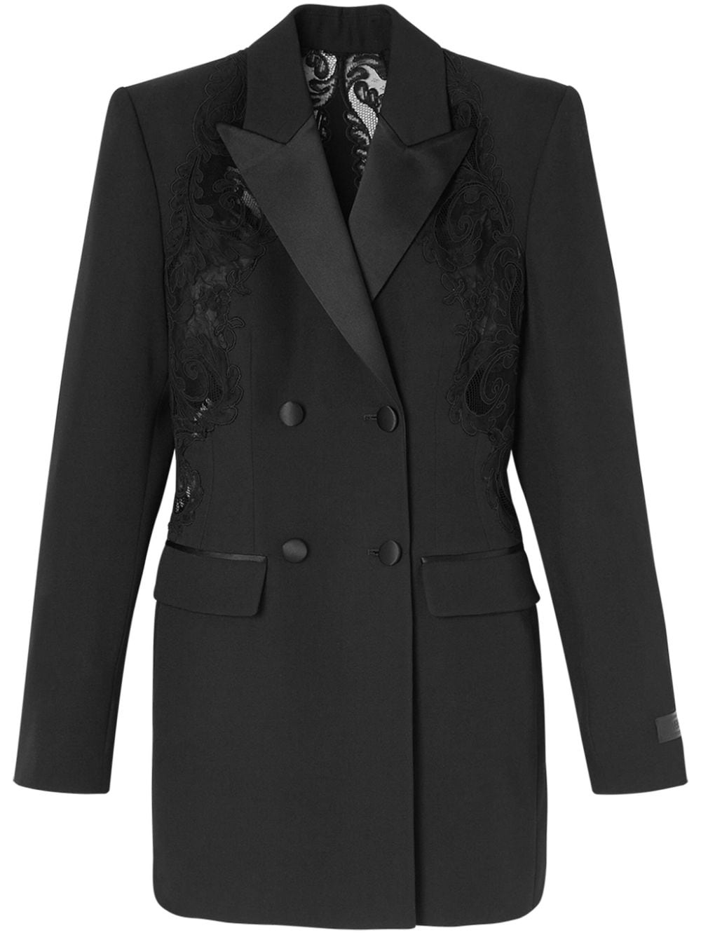 Barocco lace-embellished double-breasted blazer - 1