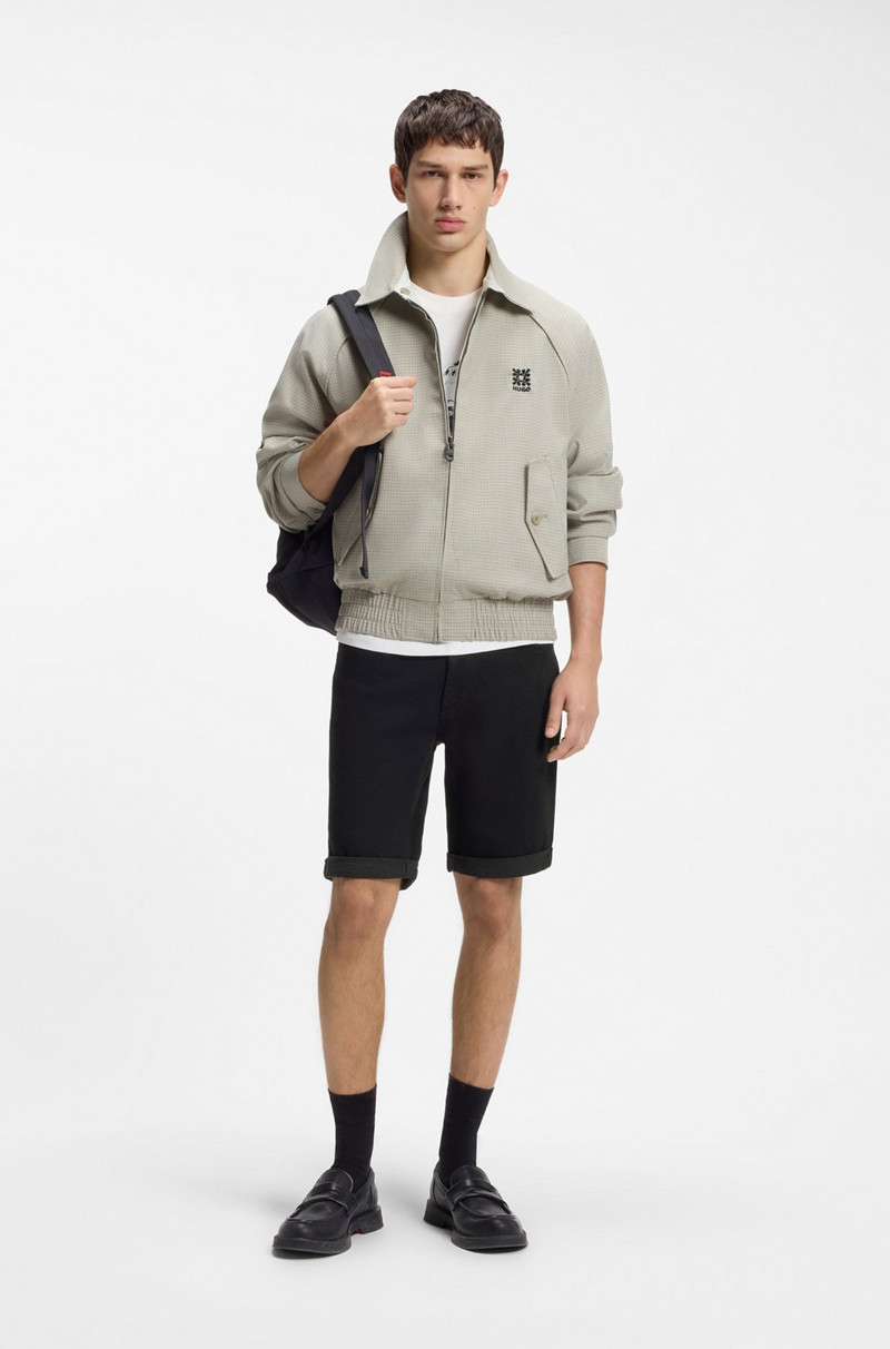 HUGO TAPERED-FIT SHORTS IN BLACK STRETCH DENIM outlook