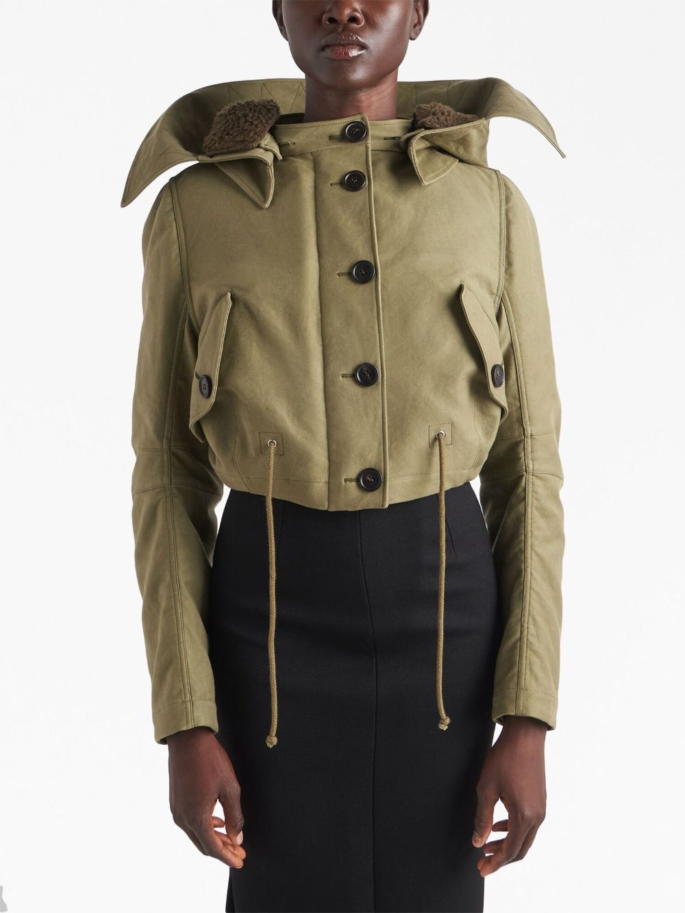 button-up cropped hooded jacket - 3
