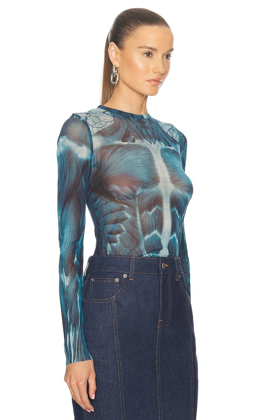 Ecorche Mesh Printed Long Sleeve Top - 2