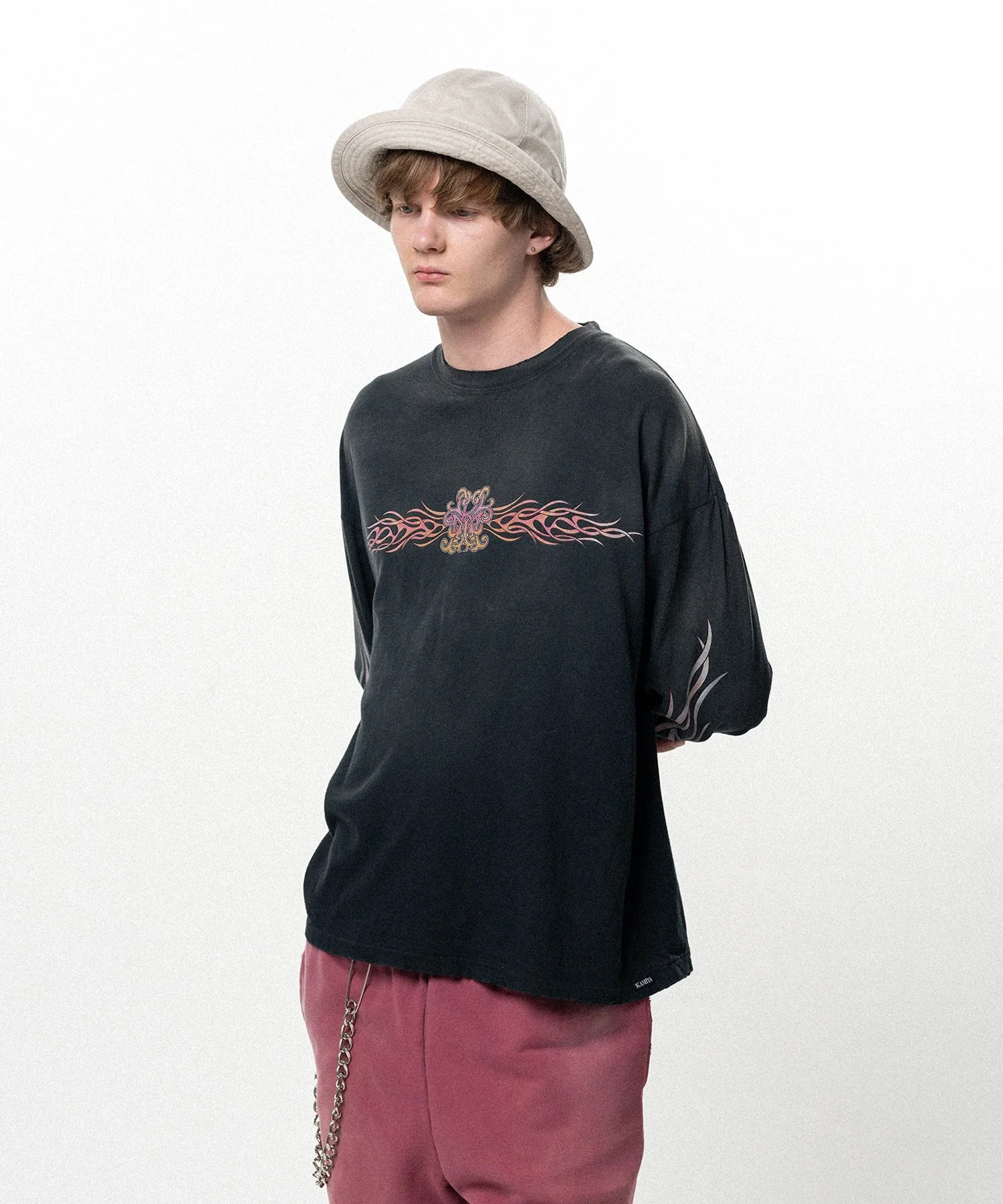 "FLAME KMY" Distressed L/S T-shirt - 1