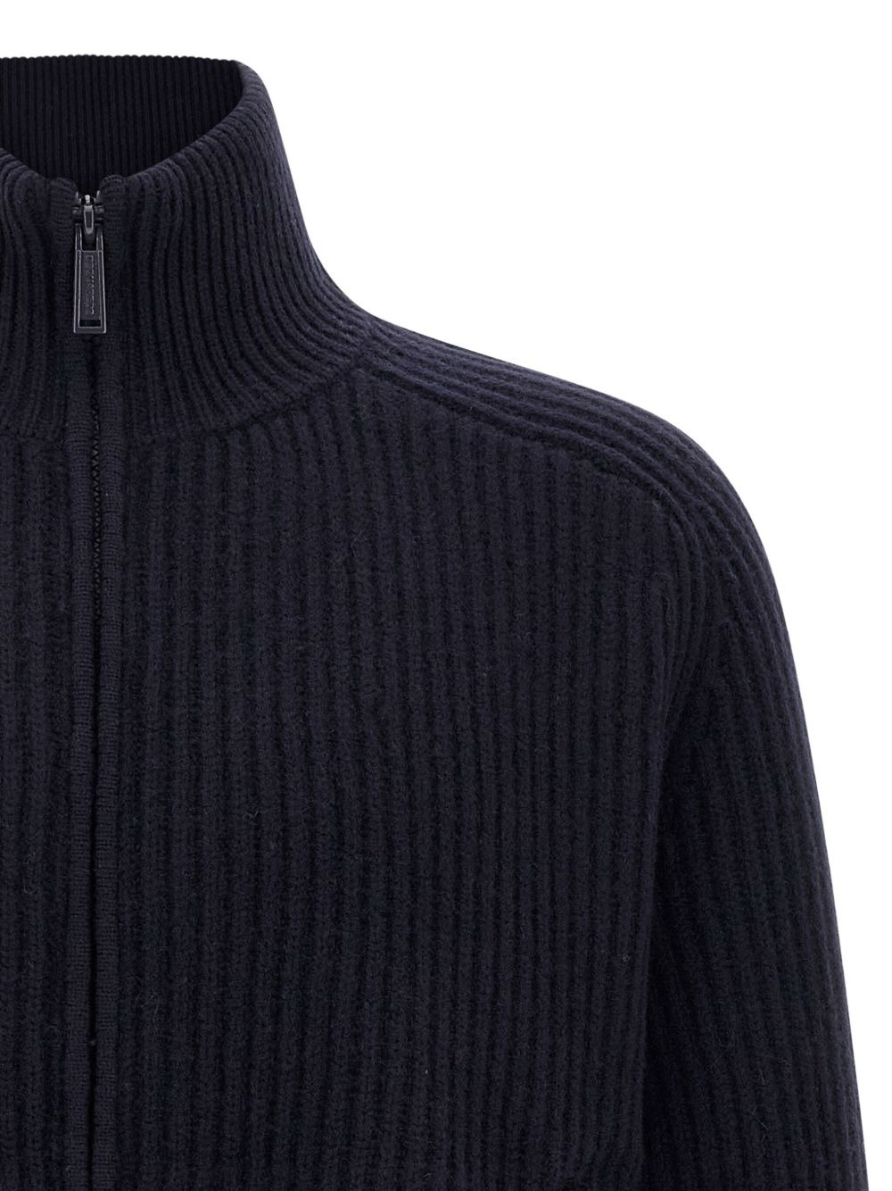 ribbed high-neck zip-front cardigan - 3