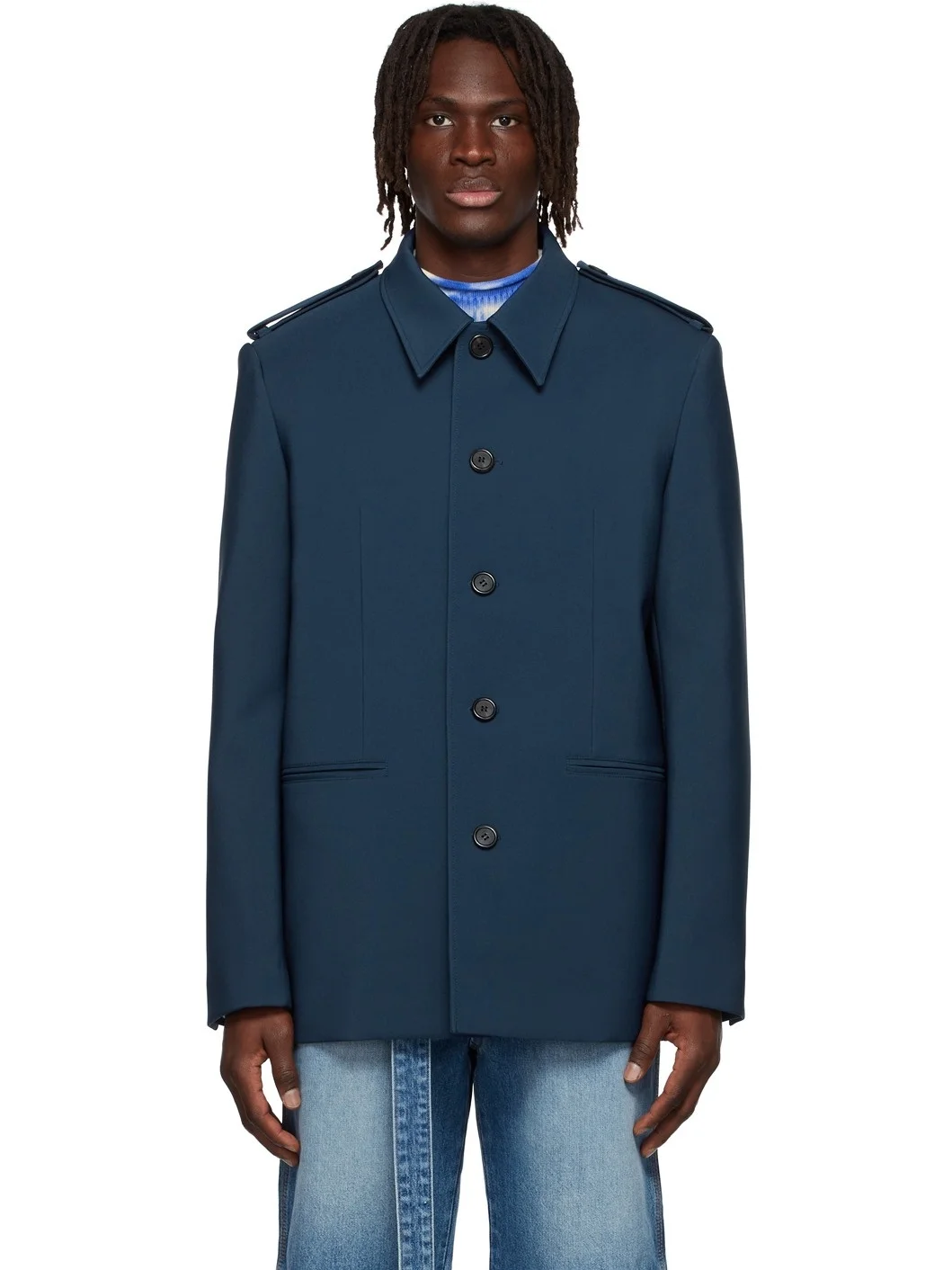 Navy Regular Collar Jacket - 1