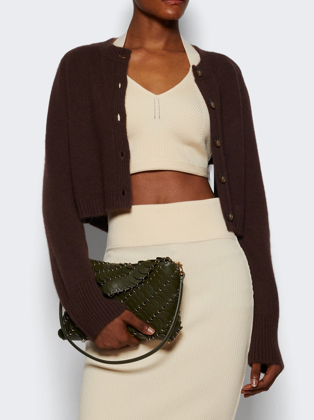 Calfskin Disc Shoulder Bag Khaki Green - 2