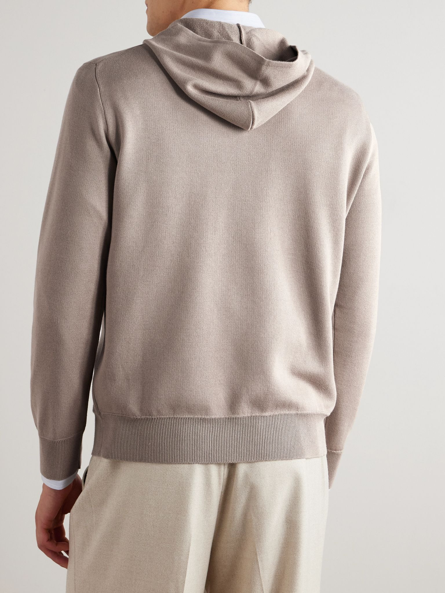 Cotton and Modal-Blend Hoodie Beige - 3