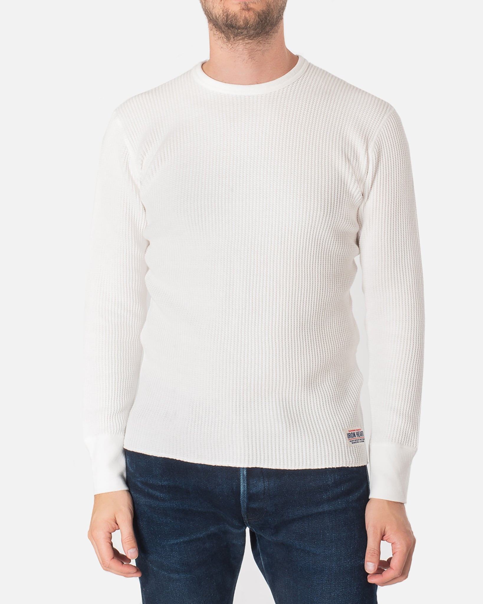 IHTL-1301-WHT Waffle Knit Long Sleeved Crew Neck Thermal Top - White - 2