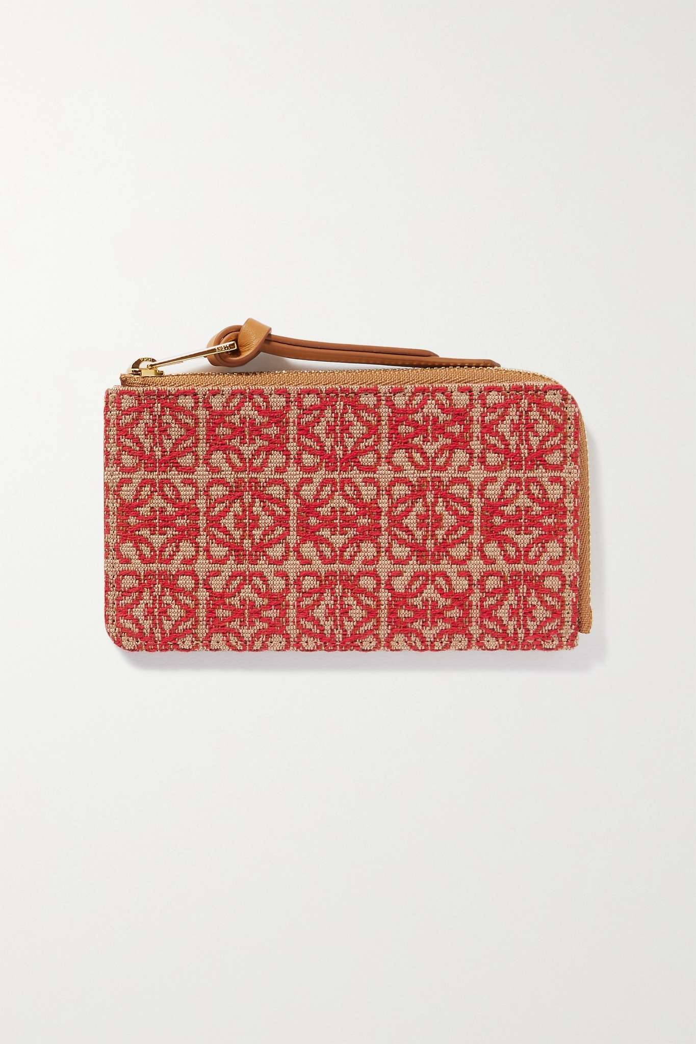 Anagram leather and canvas-jacquard cardholder - 1