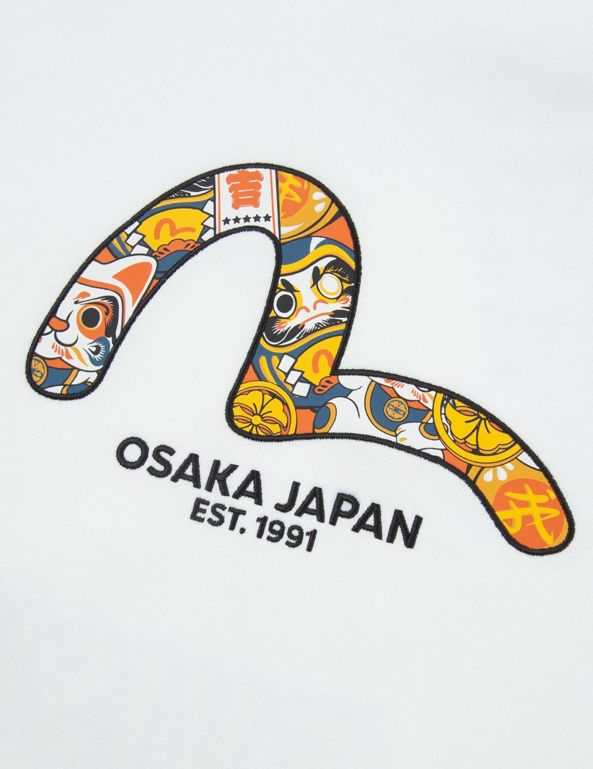ZIP-UP DARUMA AND FORTUNE CAT PRINT HOODED SWEATSHIRT - 10