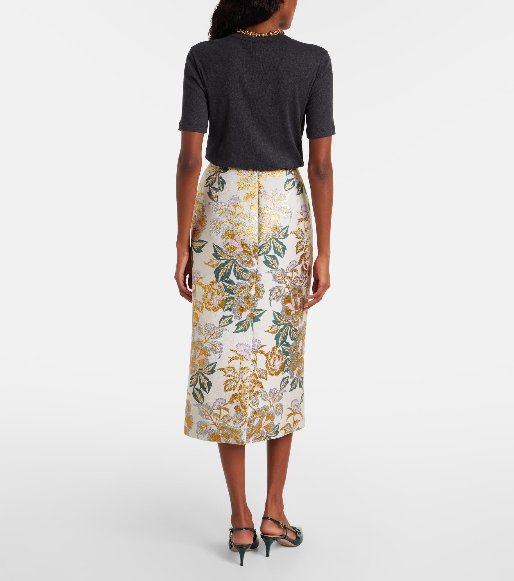 Floral jacquard midi skirt - 3