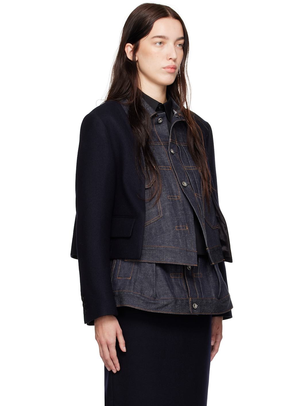 Navy Wool Melton & Denim Jacket - 2