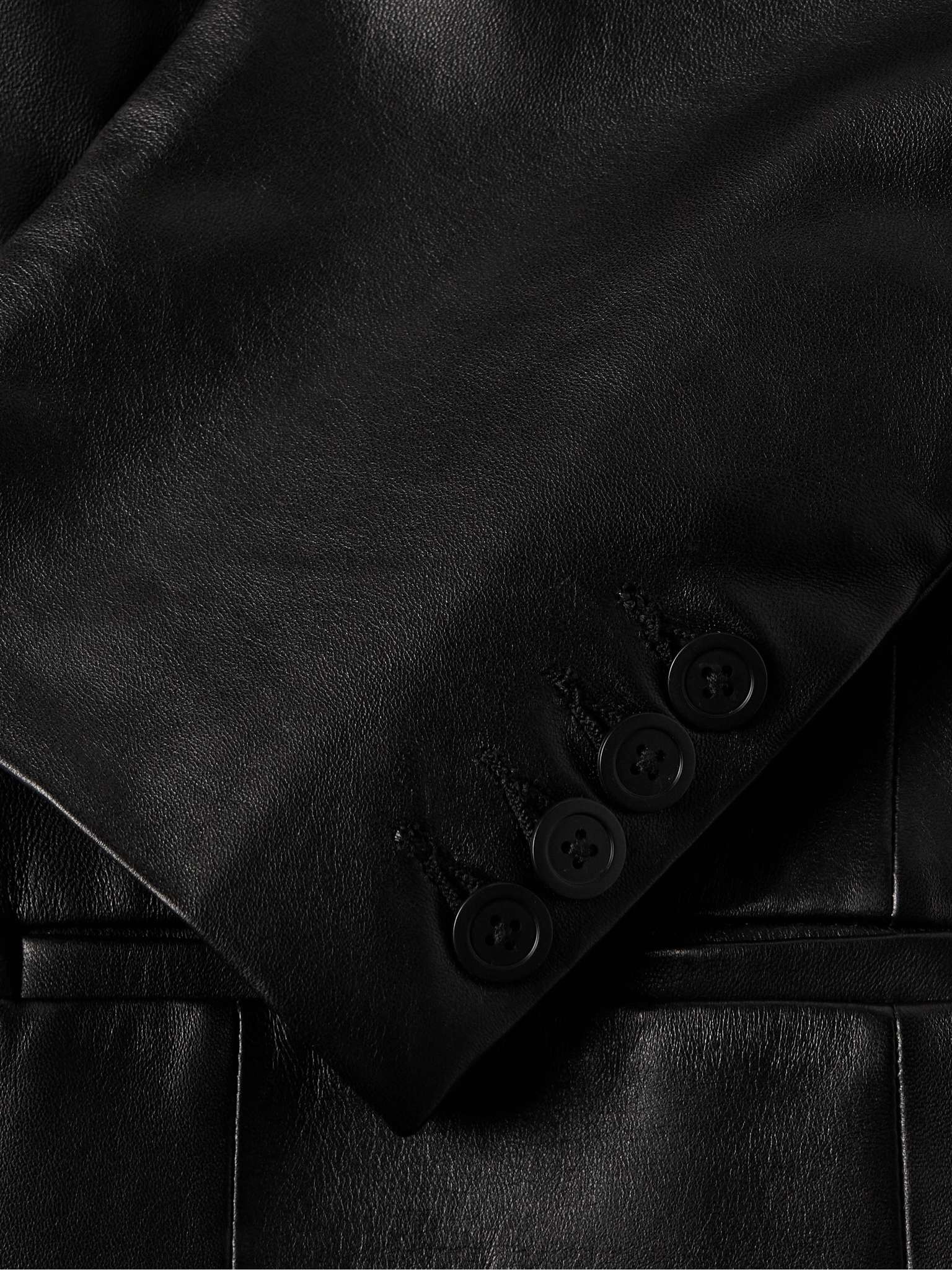 Double-Breasted Leather Blazer - 5