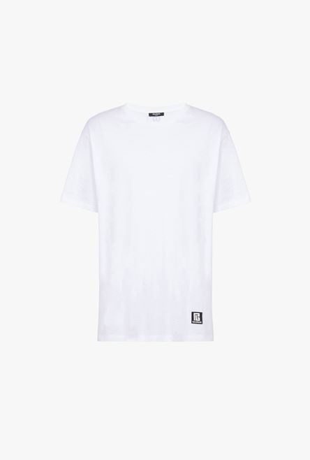 Oversized white eco-designed cotton T-shirt with black Balmain logo print - 1