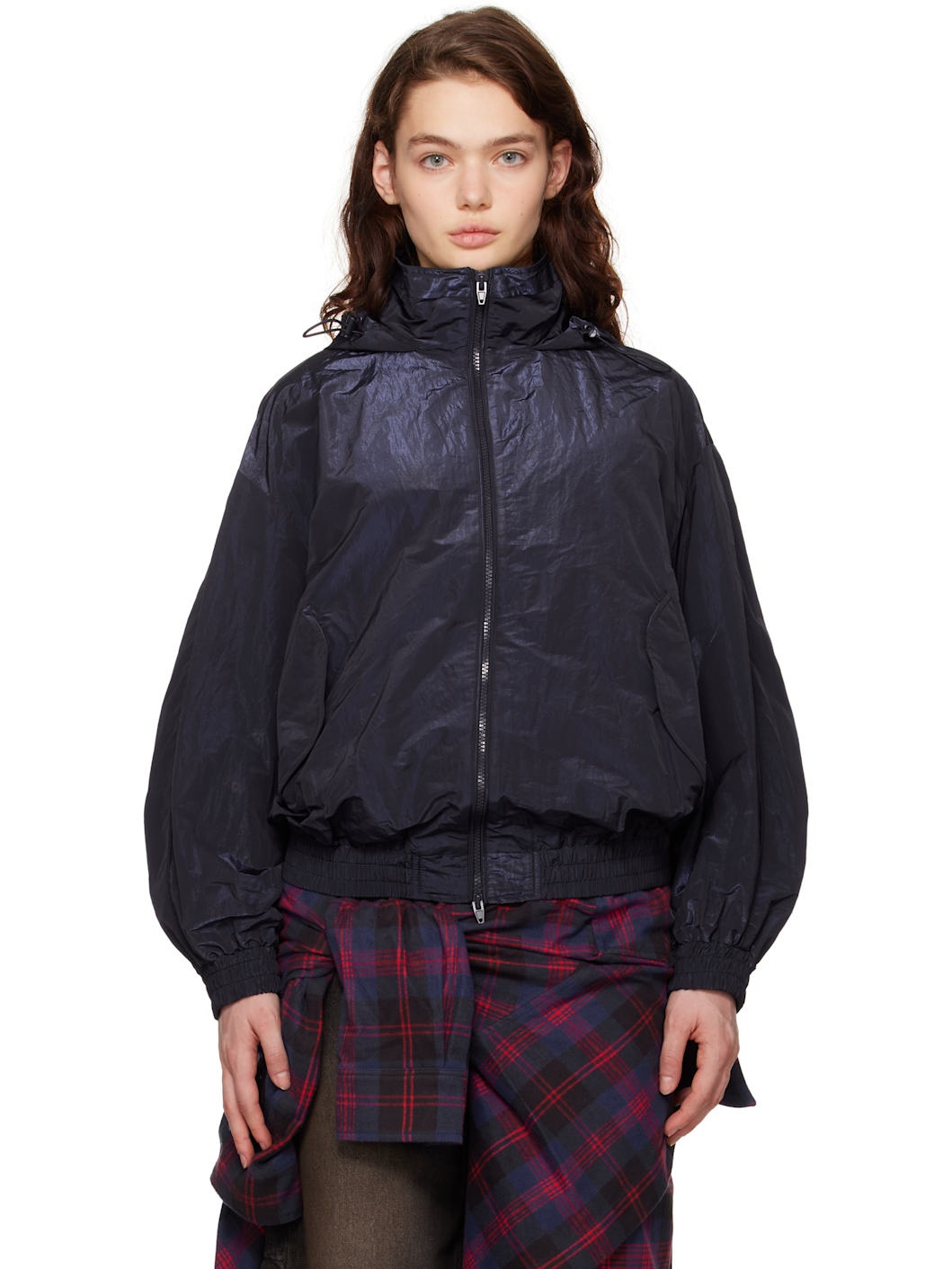 Navy Crinkled Trainer Jacket - 1