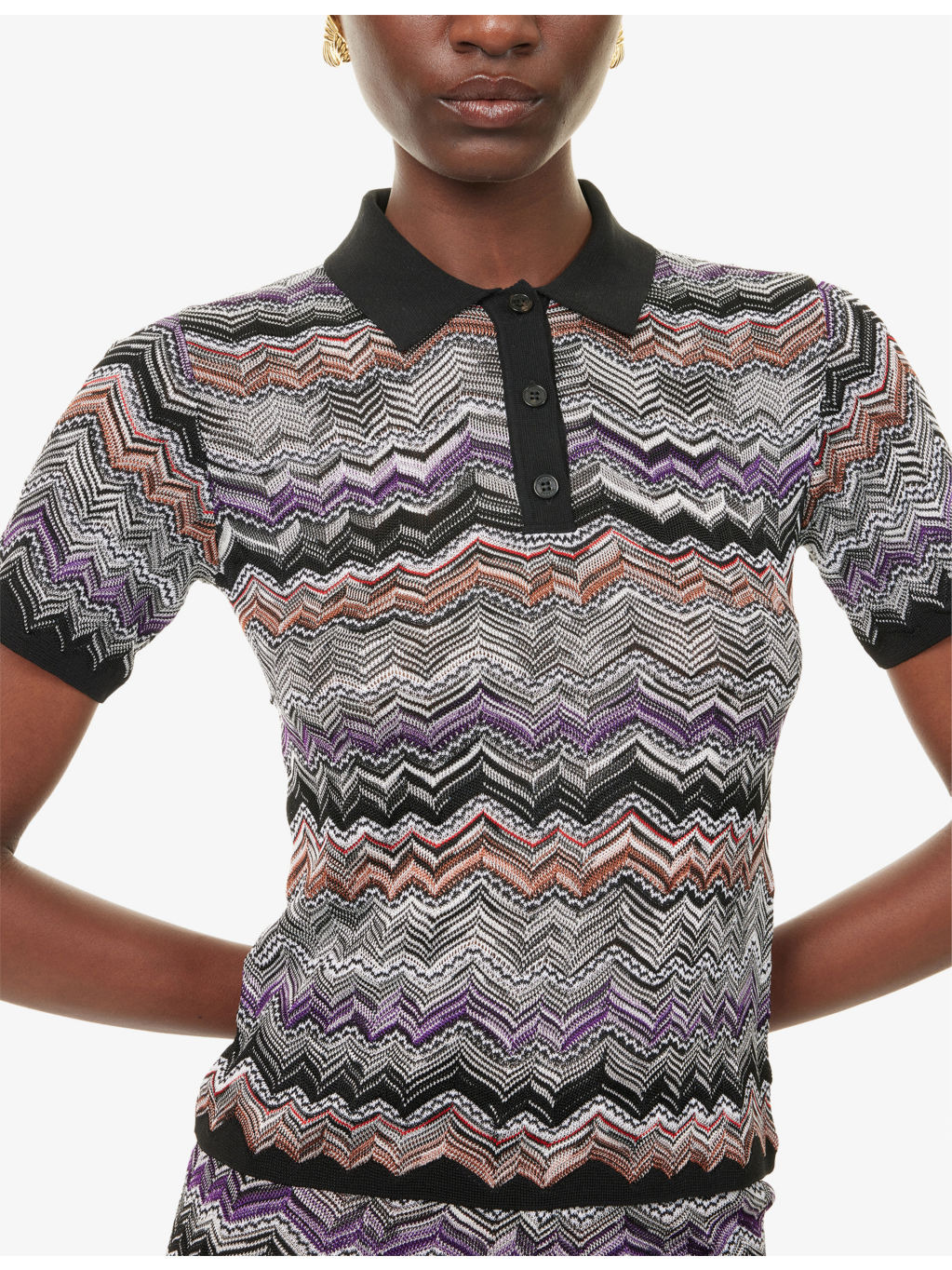 Chevron-Knit Short Sleeve Polo Shirt - 5