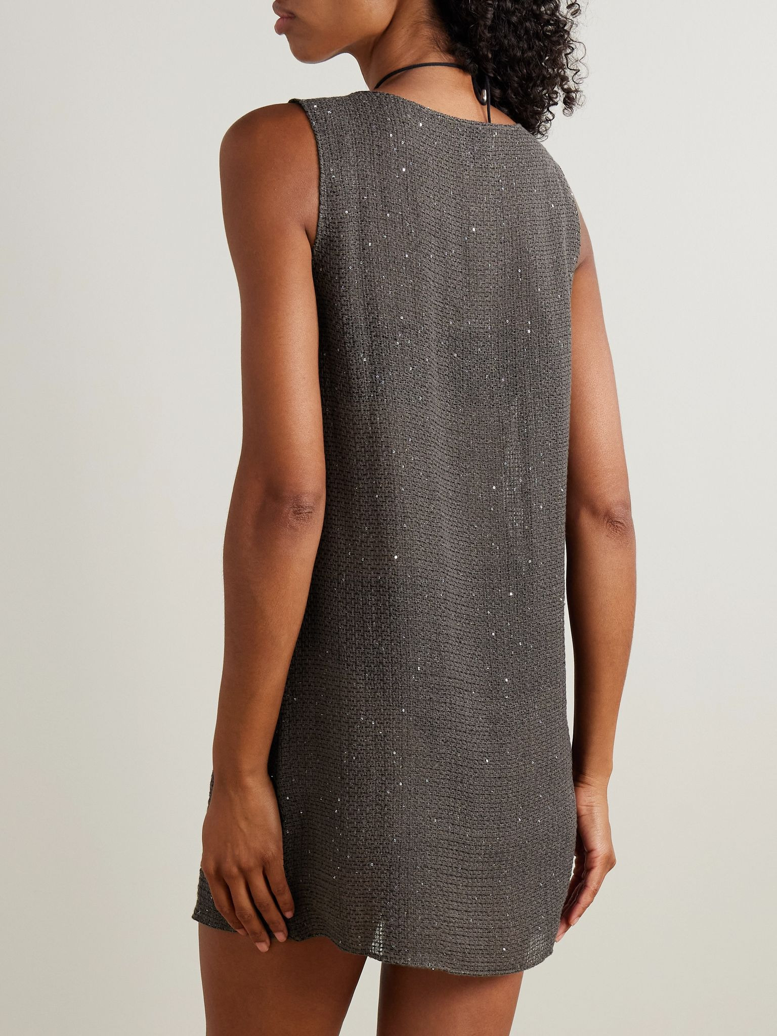 Stella sequined linen-blend mini dress Dark gray - 3
