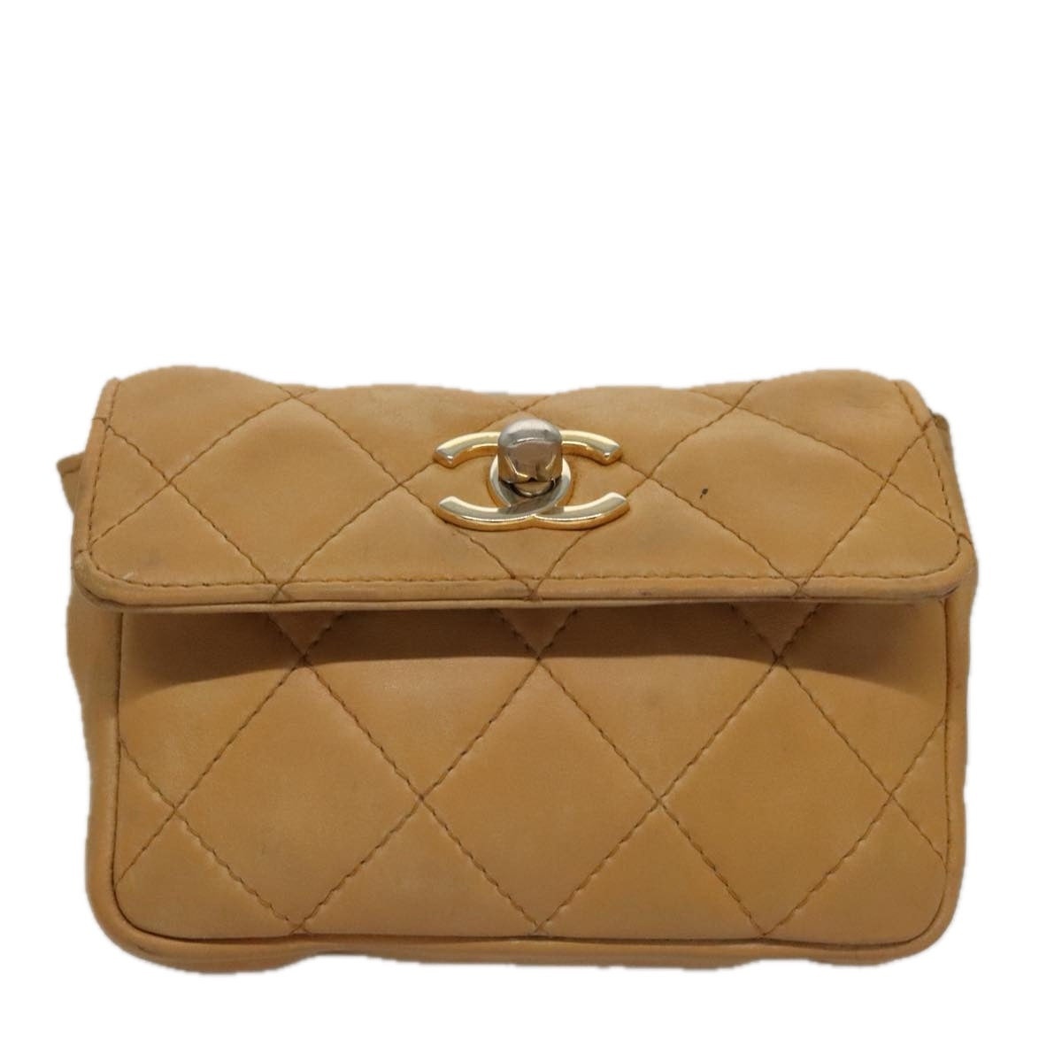 CHANEL Matelasse Waist Bag Leather Beige CC - 13