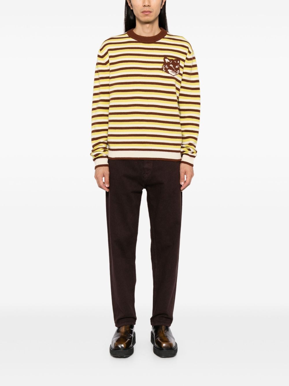 Fox head intarsia striped jumper - 2