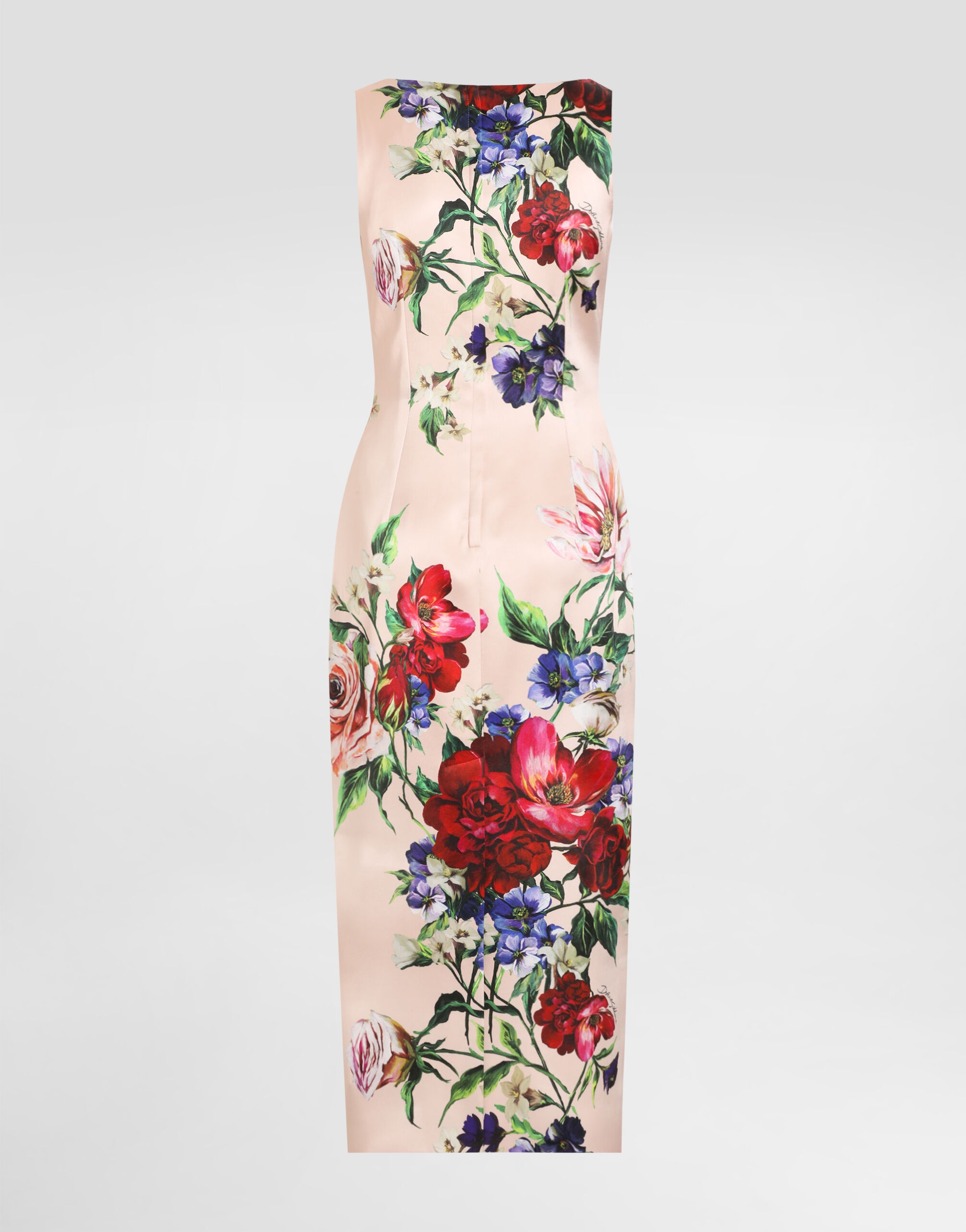 Satin calf-length sheath dress with floral print - 6