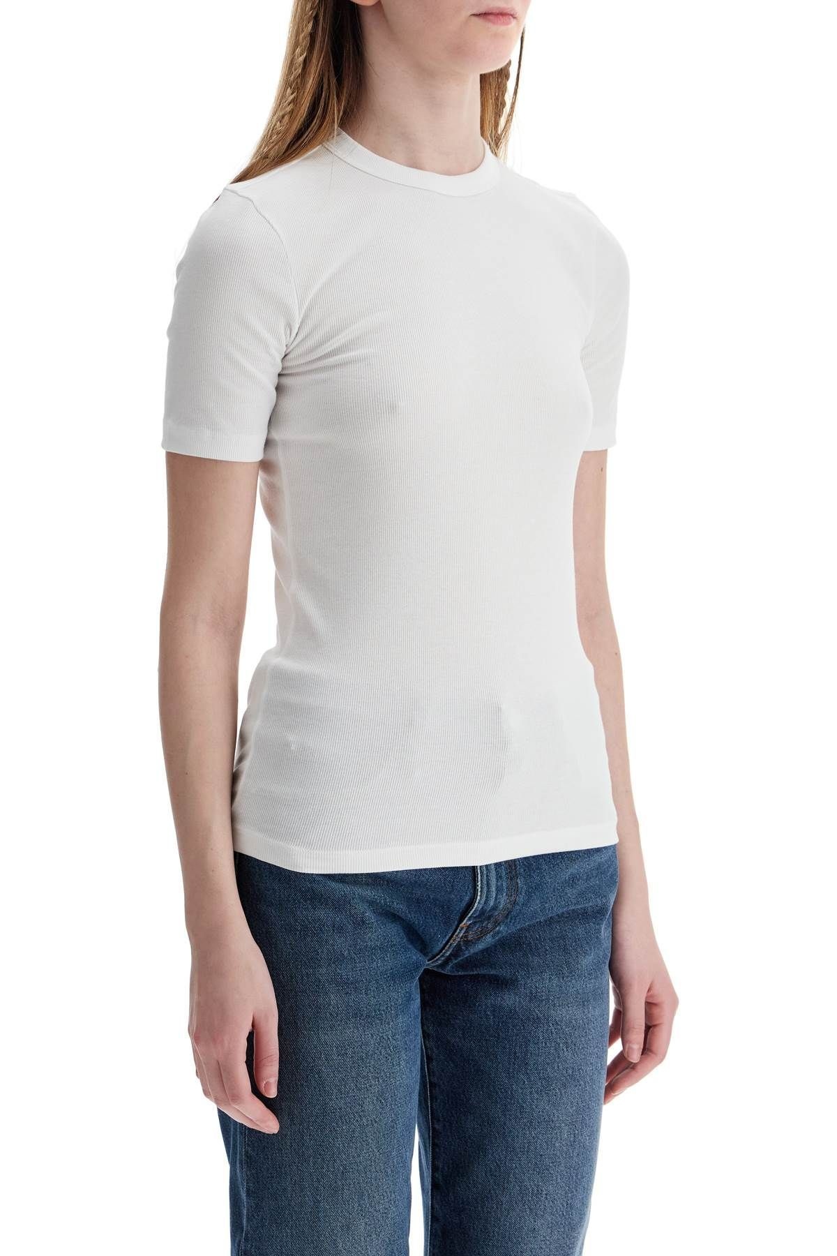 WHITE ORGANIC COTTON RIBBED CREW NECK SWEATER - 3