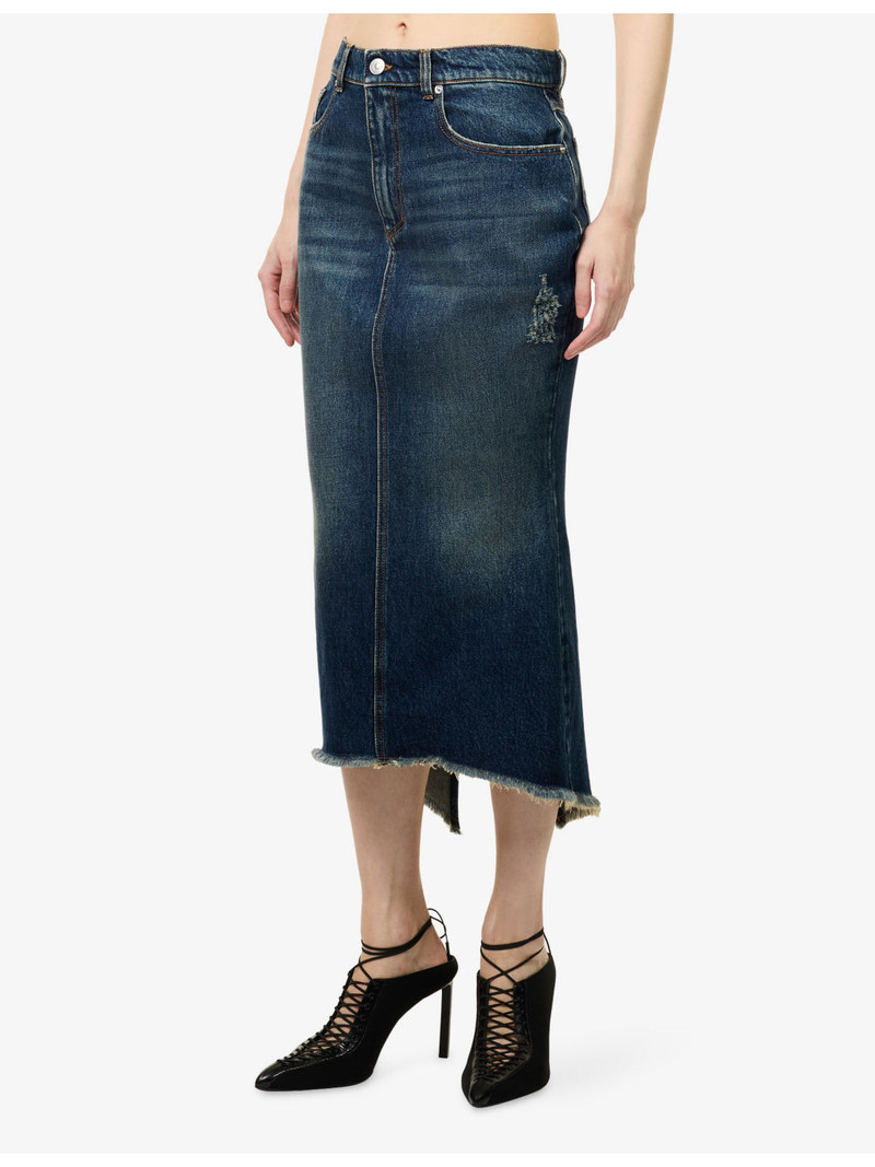 Mikaela Raw-Hem Denim Midi Skirt 3