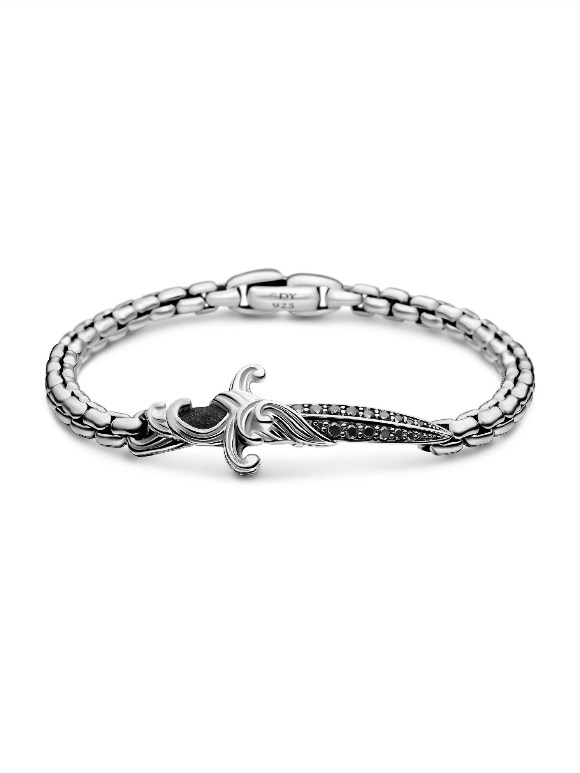 Men's Waves Dagger Bracelet in Sterling Silver - Black - 1