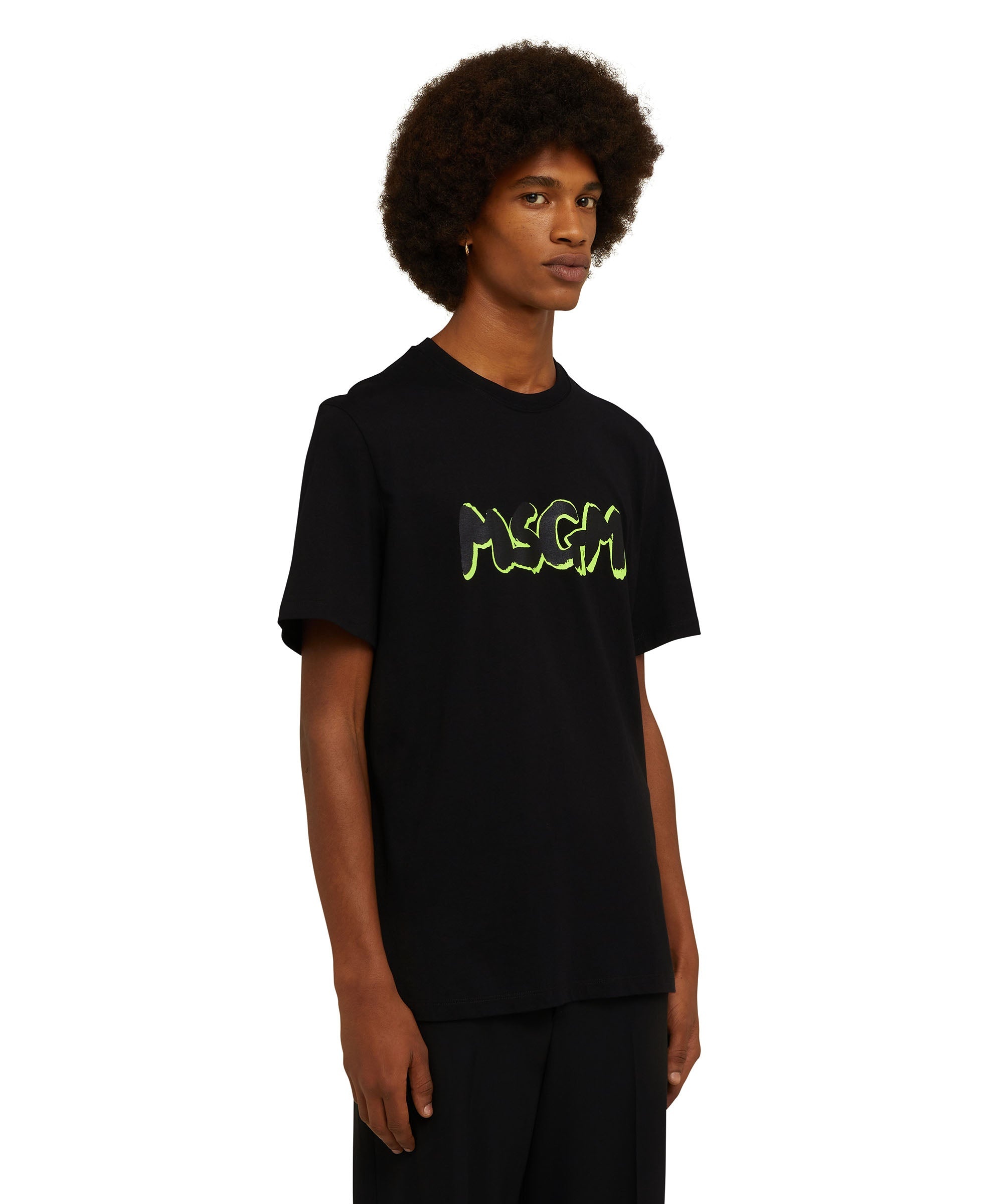 Cotton crewneck t-shirt with new brushed MSGM logo in fluorescent shade - 4