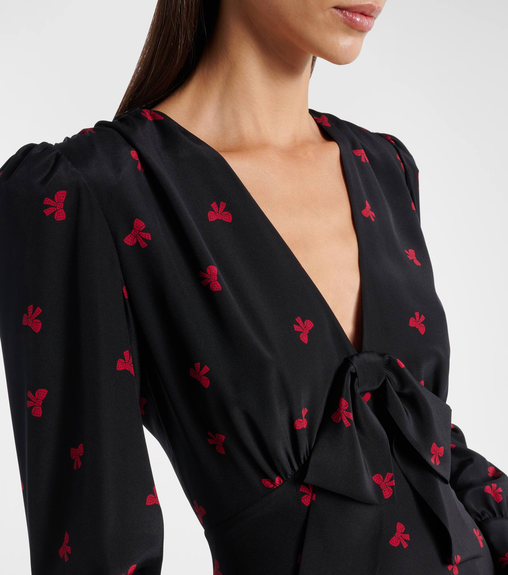 Bow-detail printed silk midi dress - 4