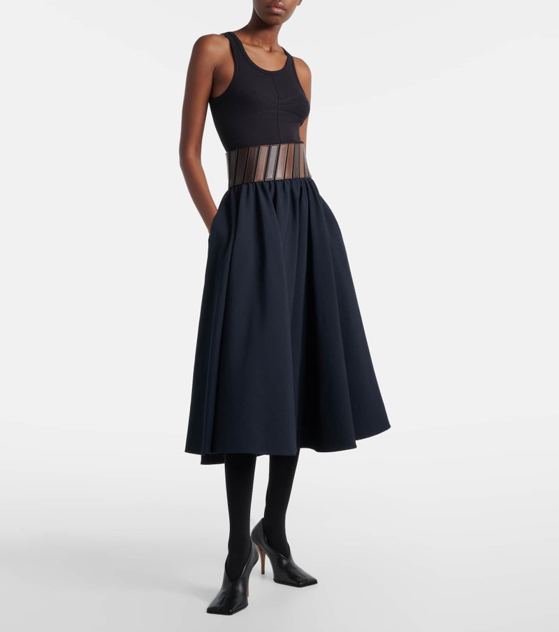 Alaïa Leather-trimmed wool midi skirt outlook