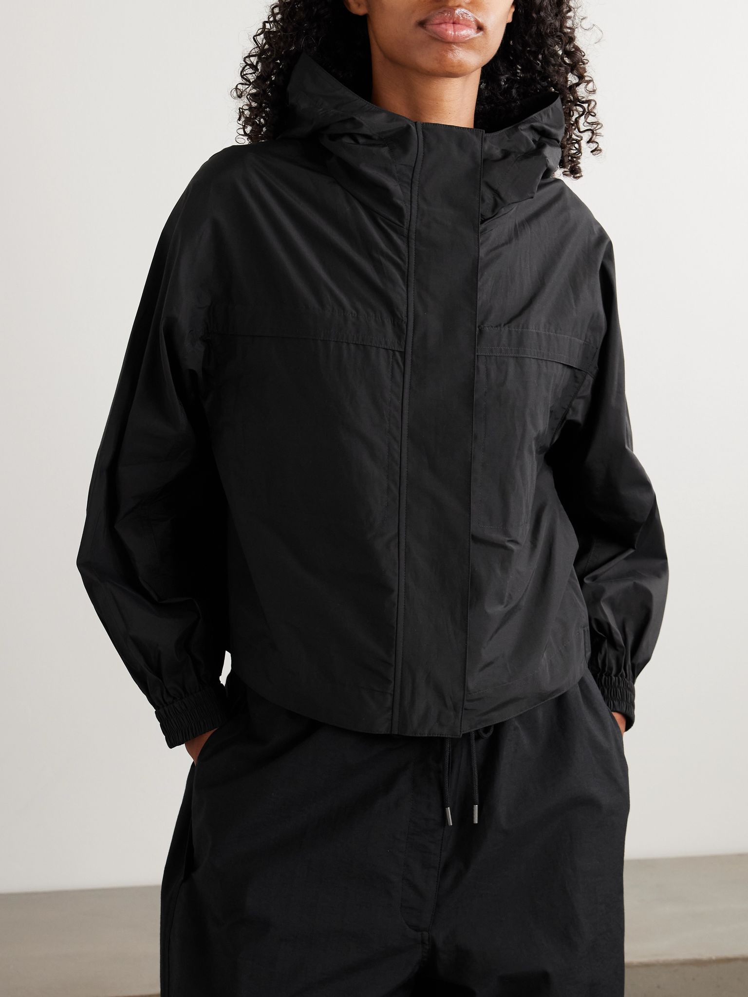 Hooded gathered cotton-blend shell jacket Black - 3