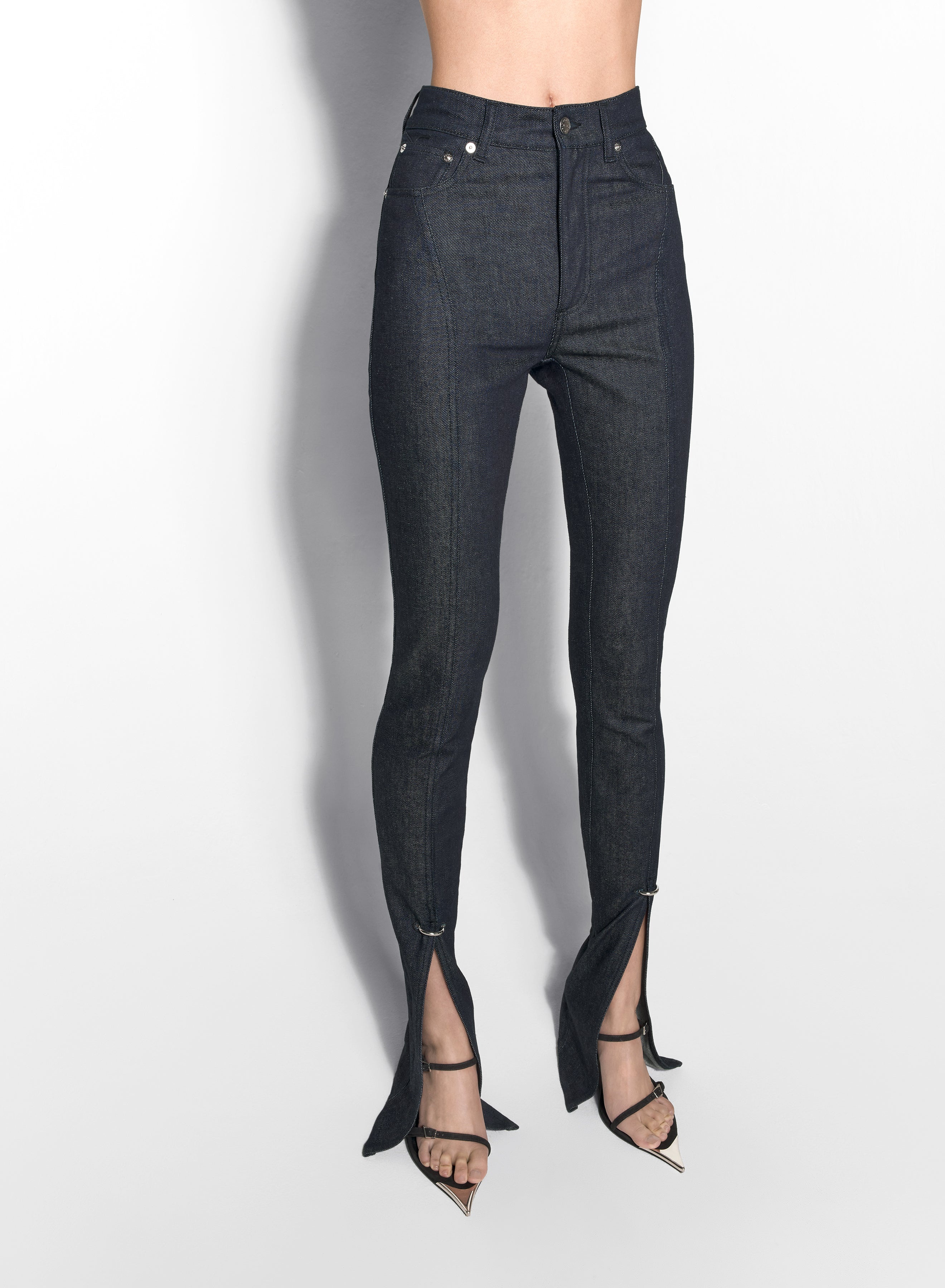 pierced raw denim skinny jeans - 3