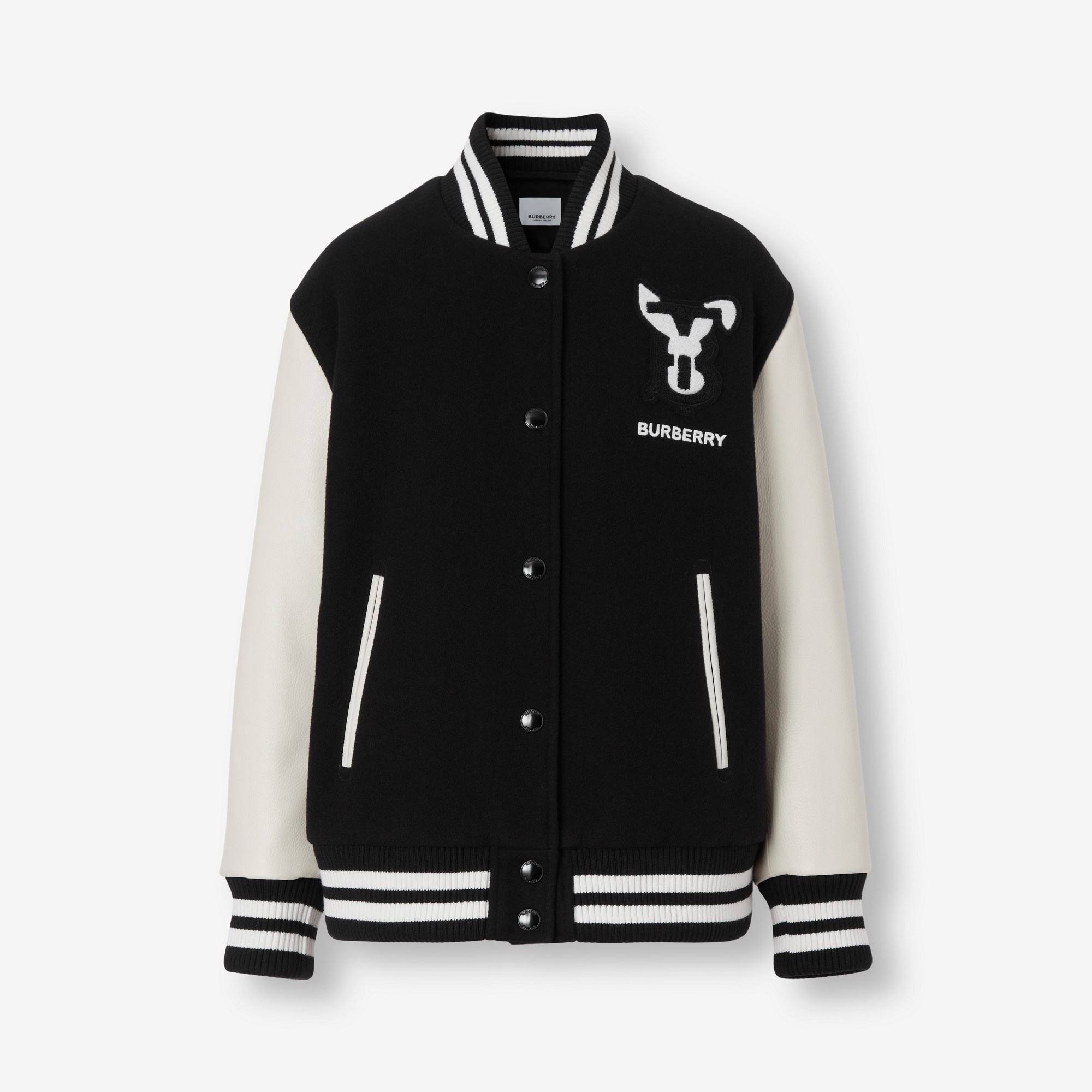 Burberry Wool Rabbit Varsity Jacket In Black